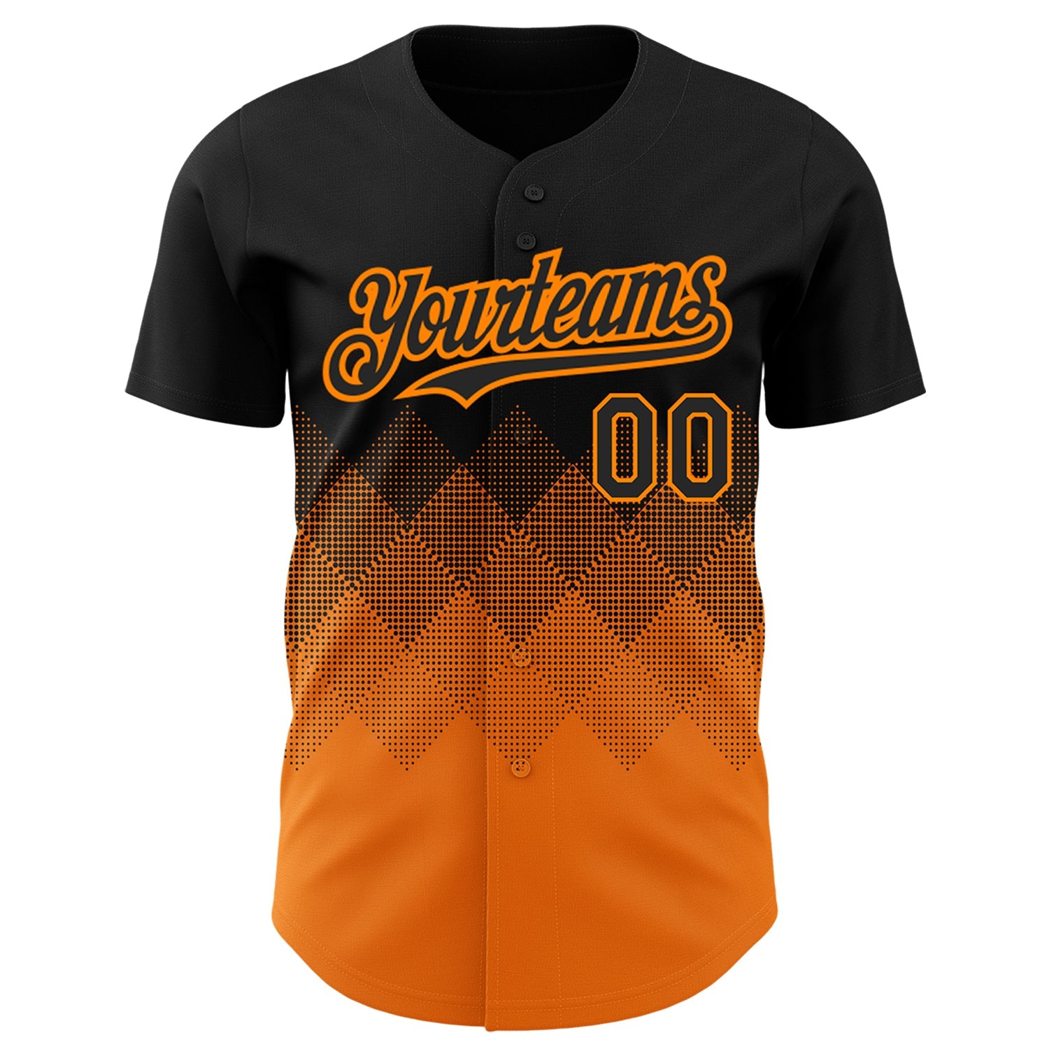 Custom Black Bay Orange 3D Pattern Design Gradient Square Shapes Authentic Baseball Jersey view 2