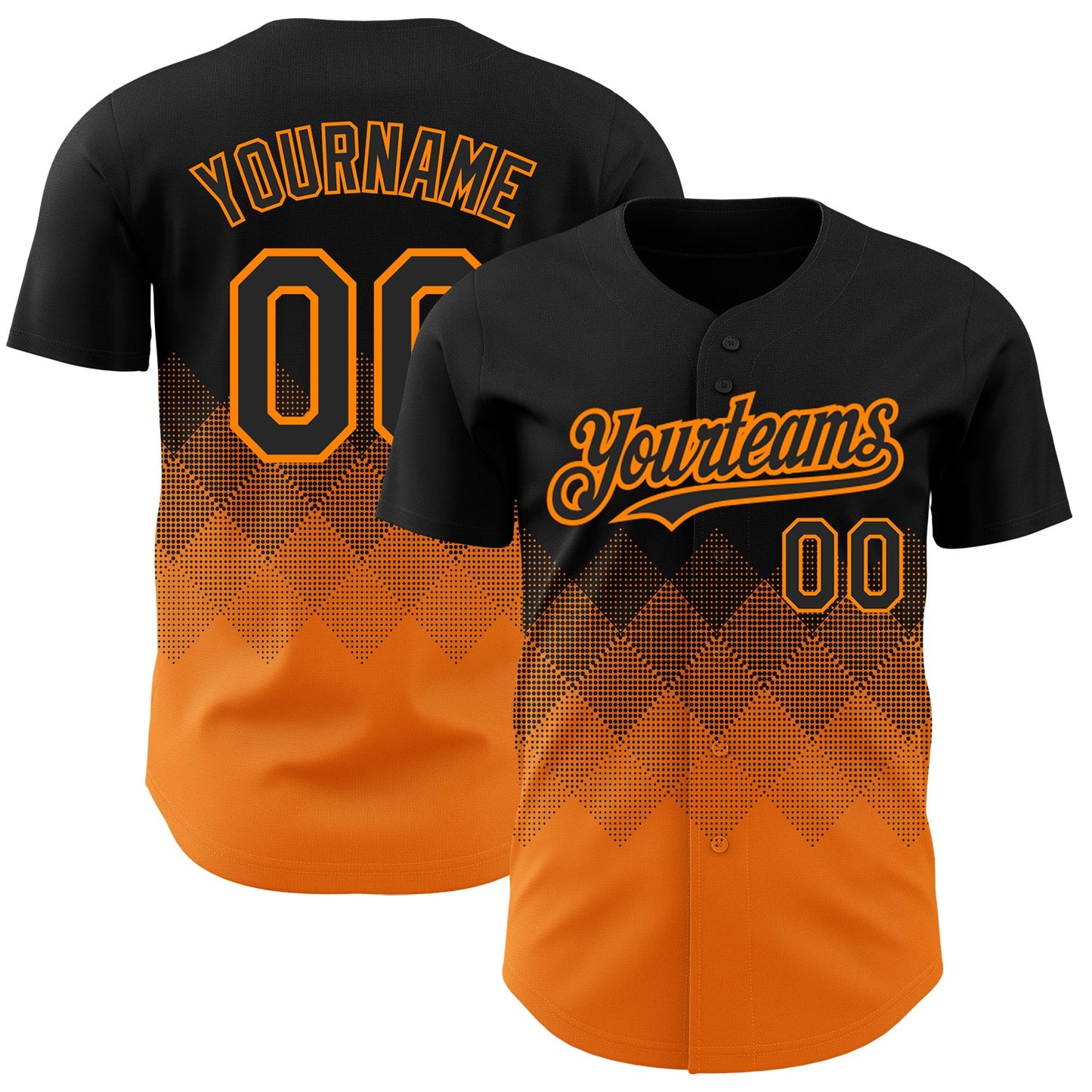 Custom Black Bay Orange 3D Pattern Design Gradient Square Shapes Authentic Baseball Jersey - Main View