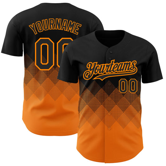 Custom Black Bay Orange 3D Pattern Design Gradient Square Shapes Authentic Baseball Jersey - Main View
