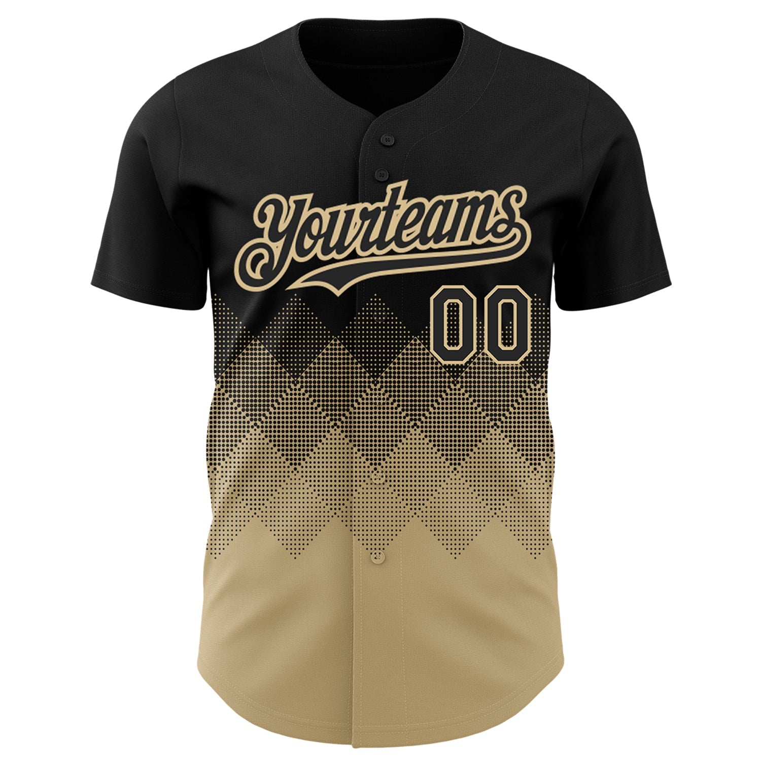 Custom Black Vegas Gold 3D Pattern Design Gradient Square Shapes Authentic Baseball Jersey view 3