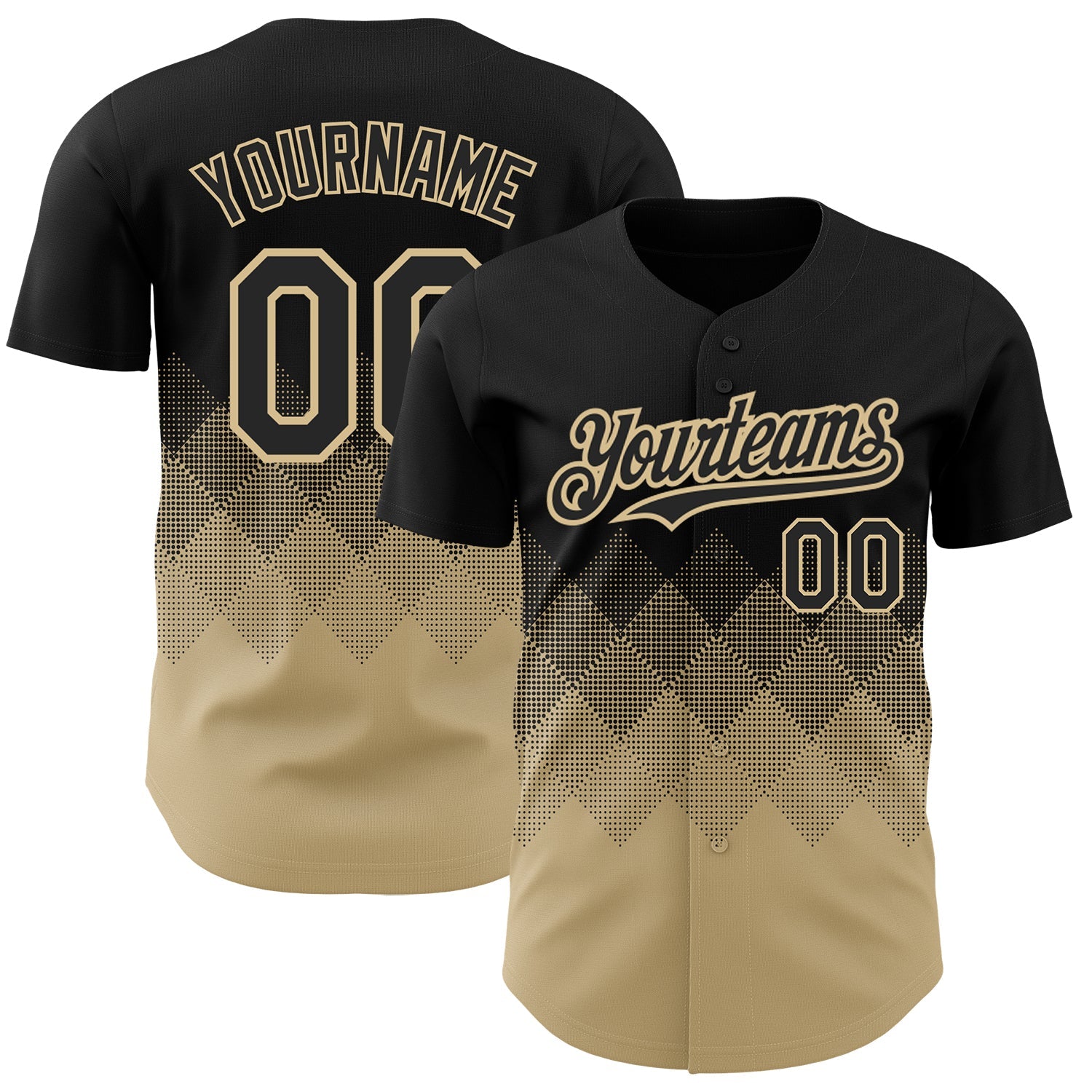 Custom Black Vegas Gold 3D Pattern Design Gradient Square Shapes Authentic Baseball Jersey - Main View