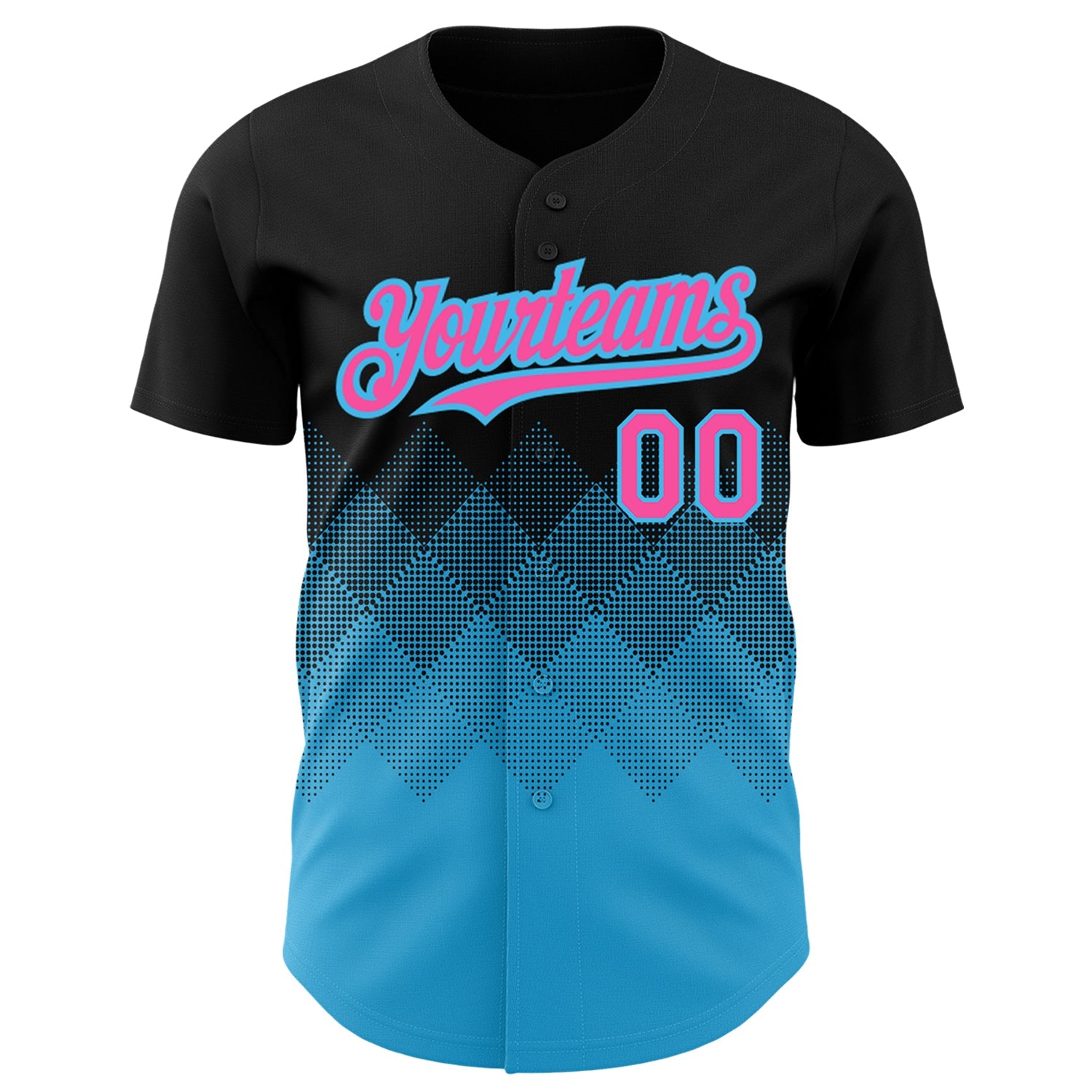 Custom Black Pink-Sky Blue 3D Pattern Design Gradient Square Shapes Authentic Baseball Jersey view 2