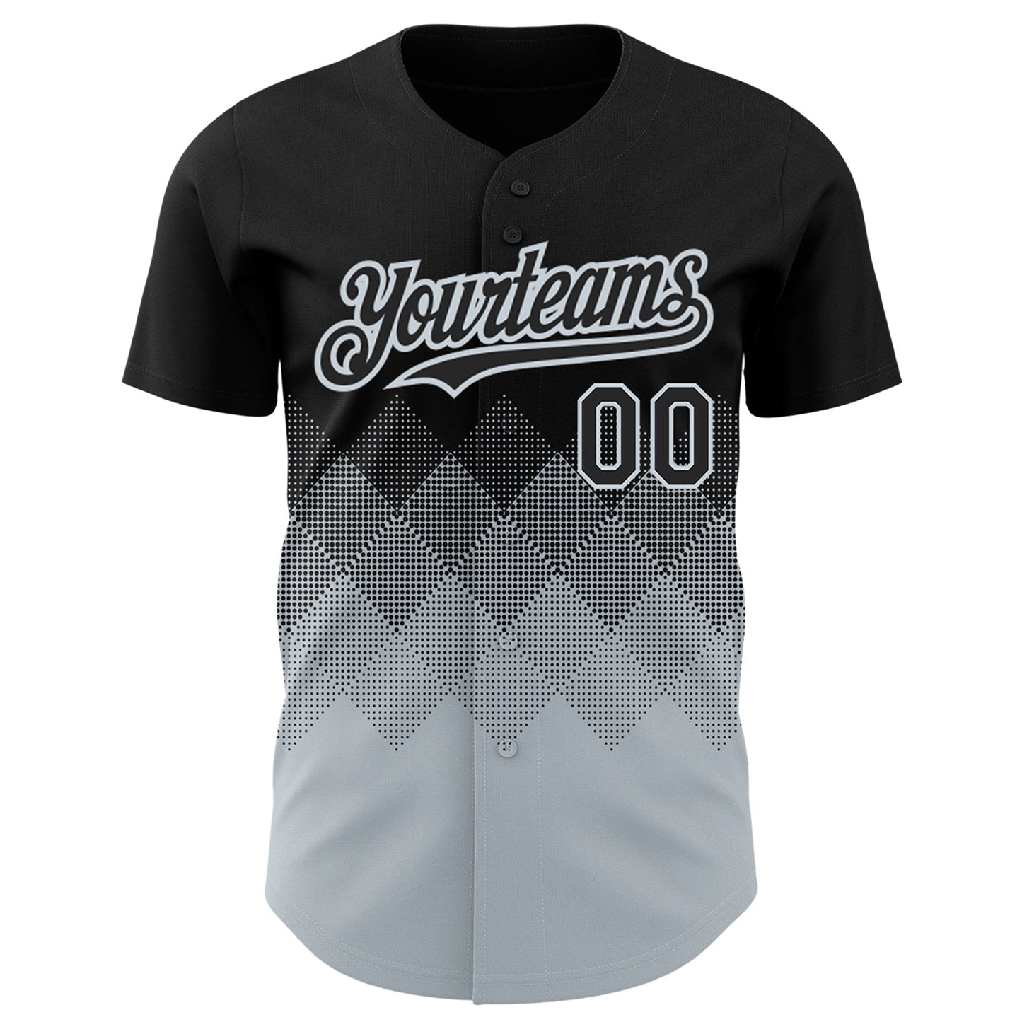 Custom Black Silver 3D Pattern Design Gradient Square Shapes Authentic Baseball Jersey view 2