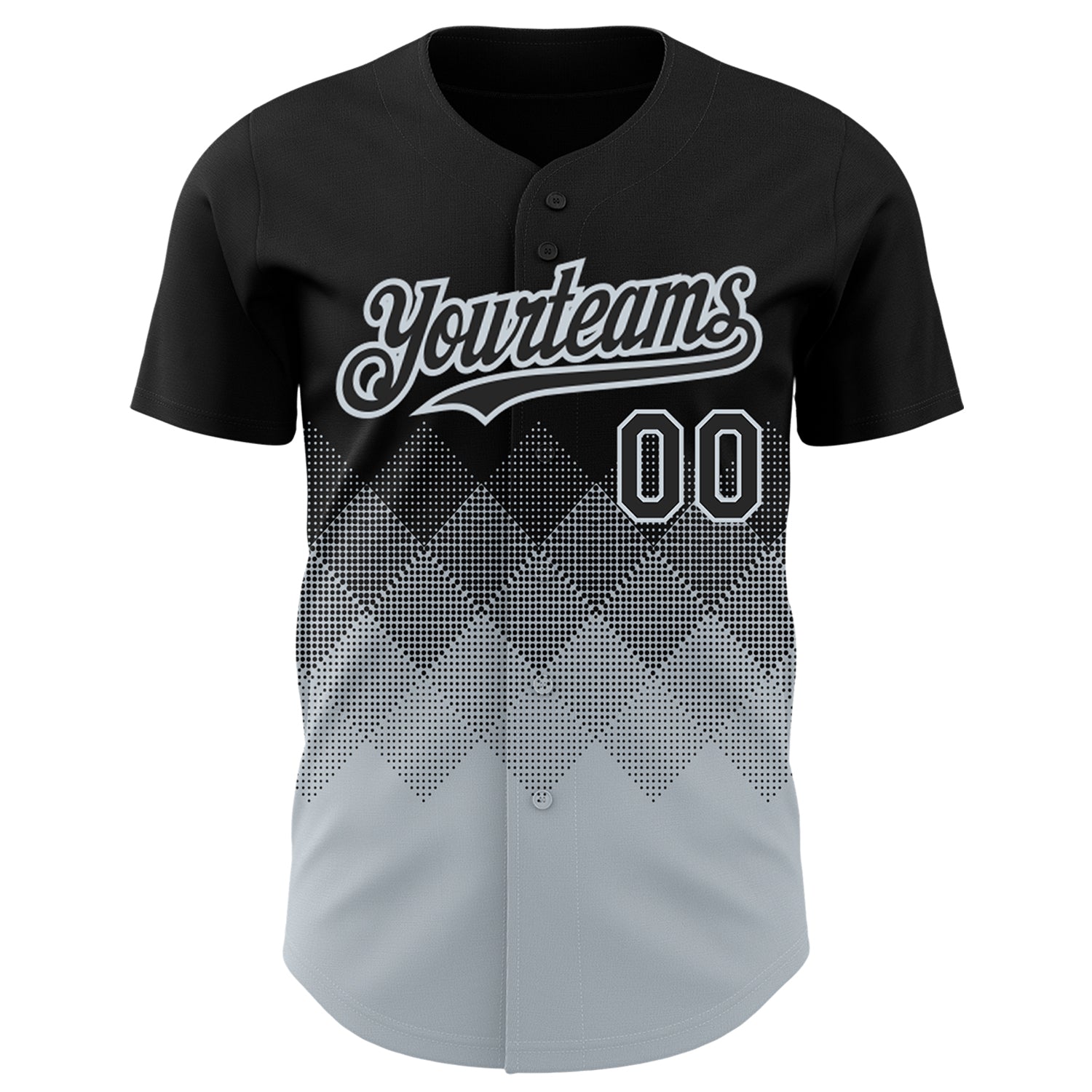 Custom Black Silver 3D Pattern Design Gradient Square Shapes Authentic Baseball Jersey view 2