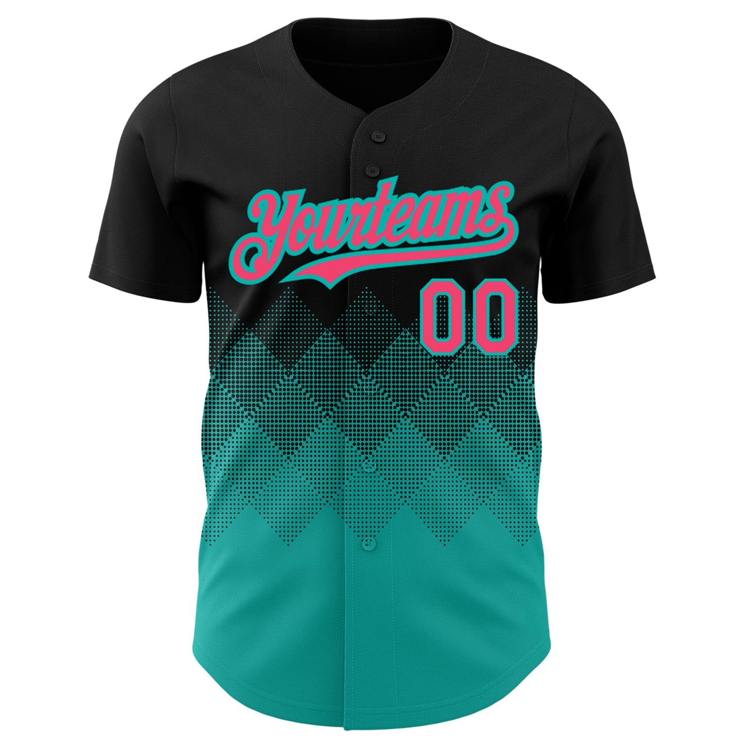 Custom Black Neon Pink-Aqua 3D Pattern Design Gradient Square Shapes Authentic Baseball Jersey view 2