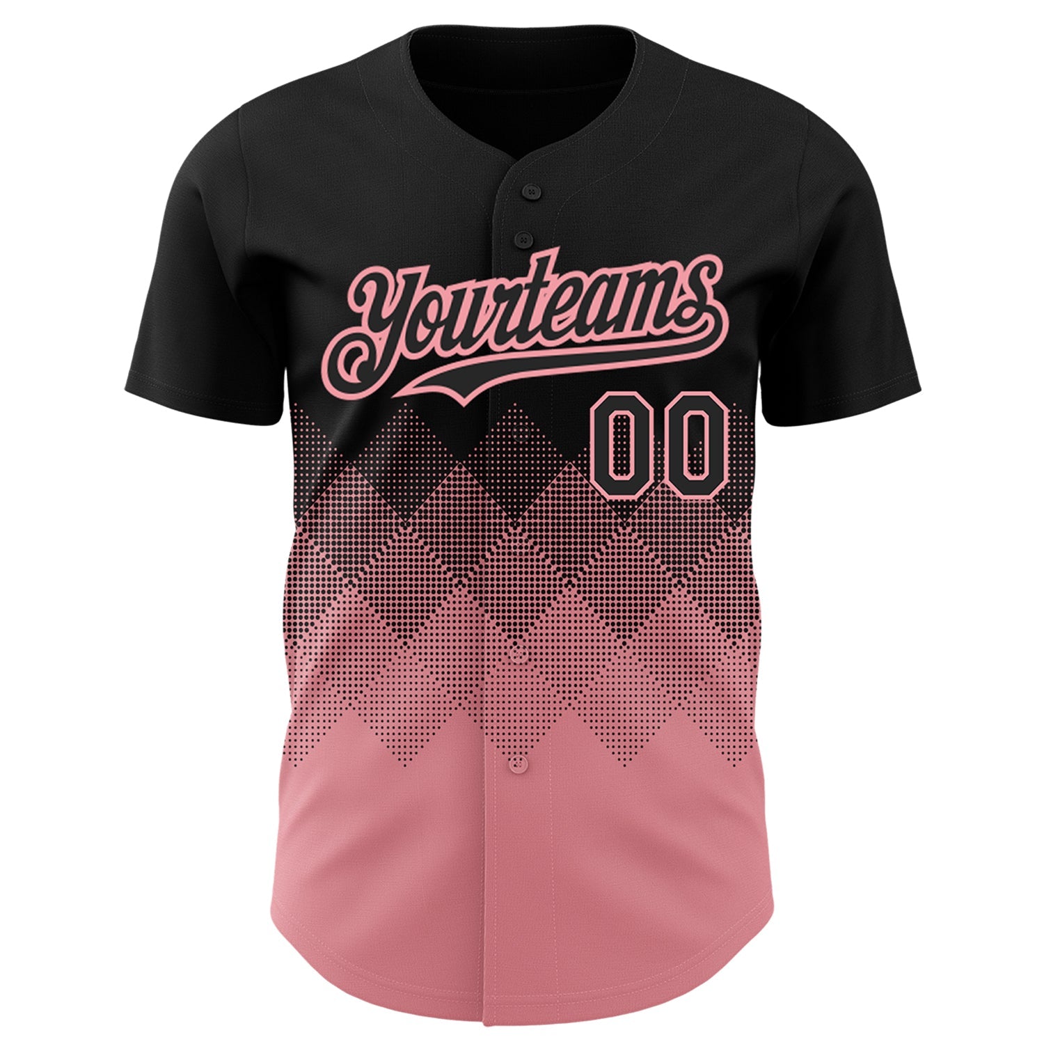 Custom Black Medium Pink 3D Pattern Design Gradient Square Shapes Authentic Baseball Jersey view 2