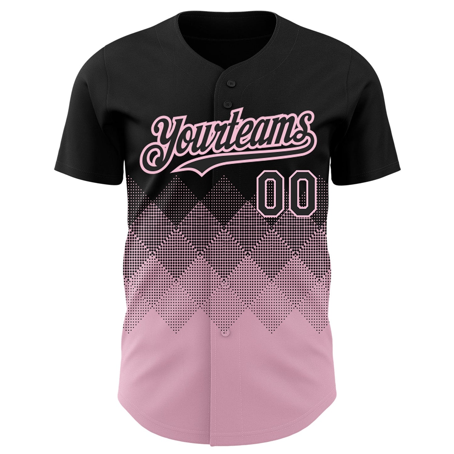 Custom Black Light Pink 3D Pattern Design Gradient Square Shapes Authentic Baseball Jersey view 2