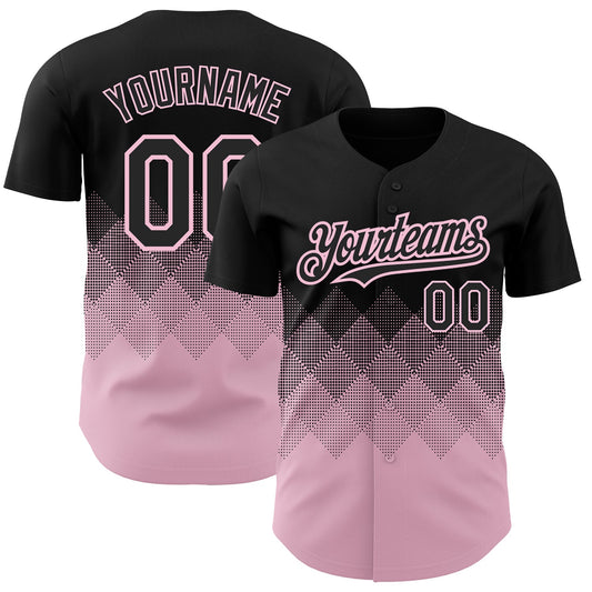 Custom Black Light Pink 3D Pattern Design Gradient Square Shapes Authentic Baseball Jersey - Main View