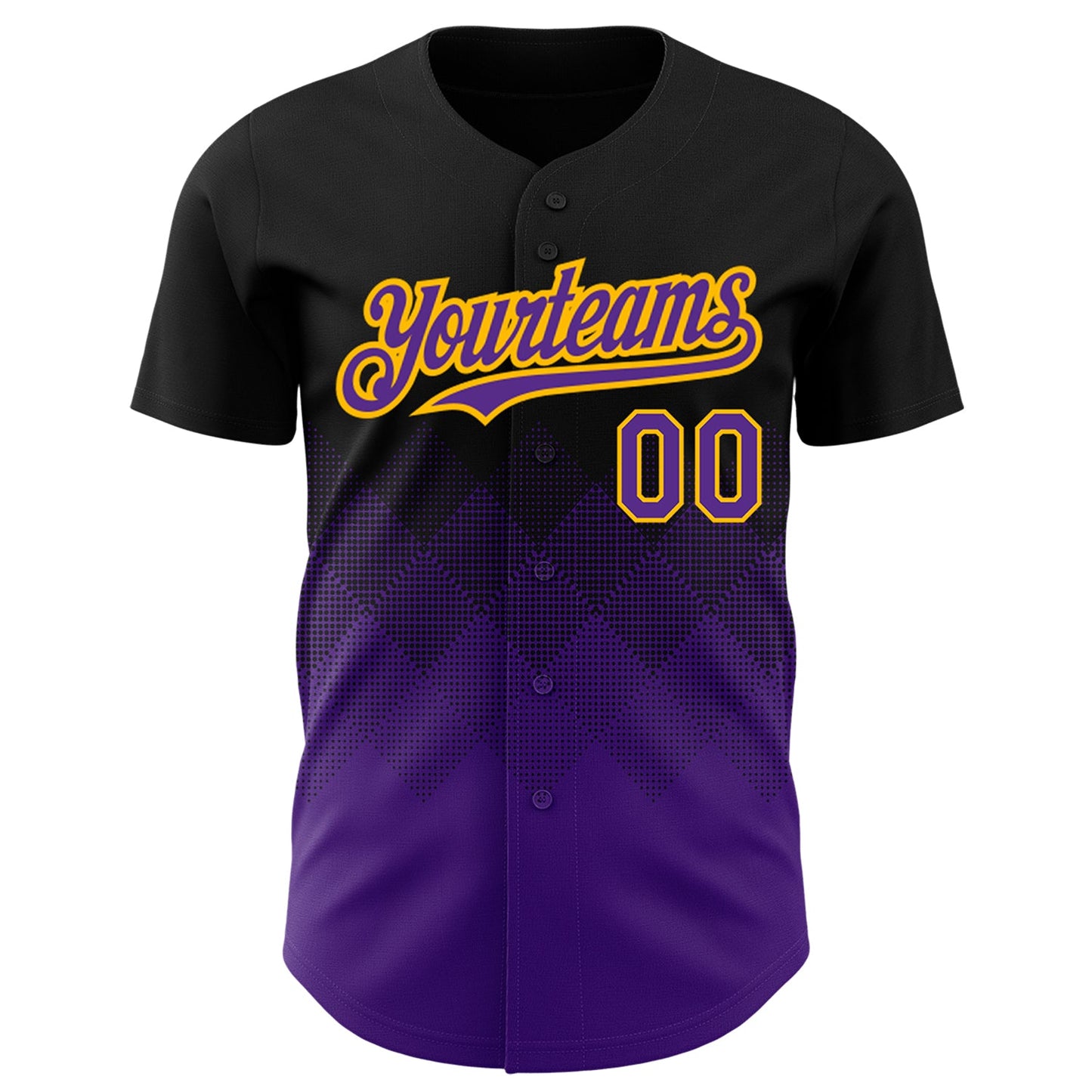Custom Black Purple-Gold 3D Pattern Design Gradient Square Shapes Authentic Baseball Jersey view 2