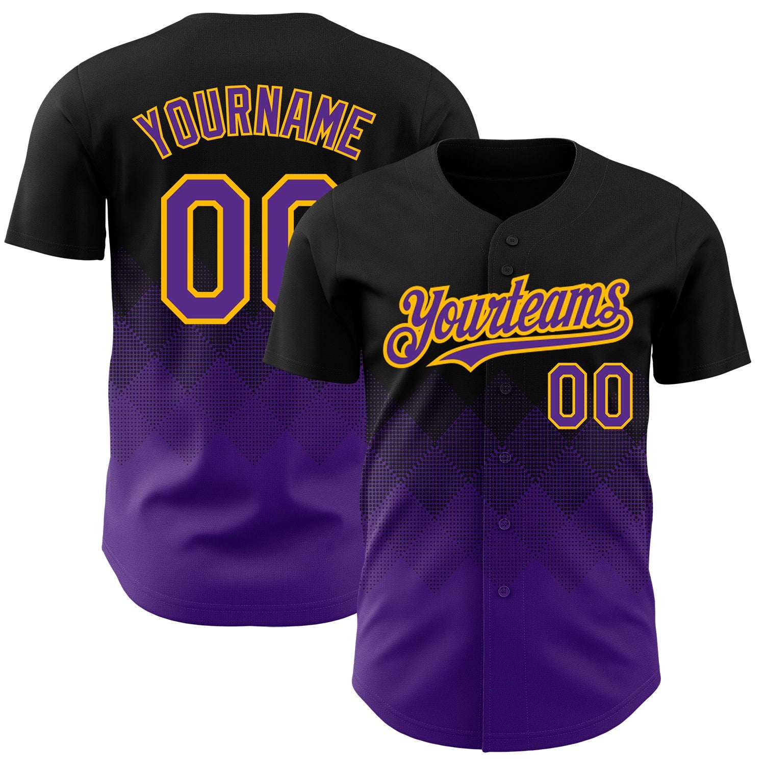 Custom Black Purple-Gold 3D Pattern Design Gradient Square Shapes Authentic Baseball Jersey - Main View