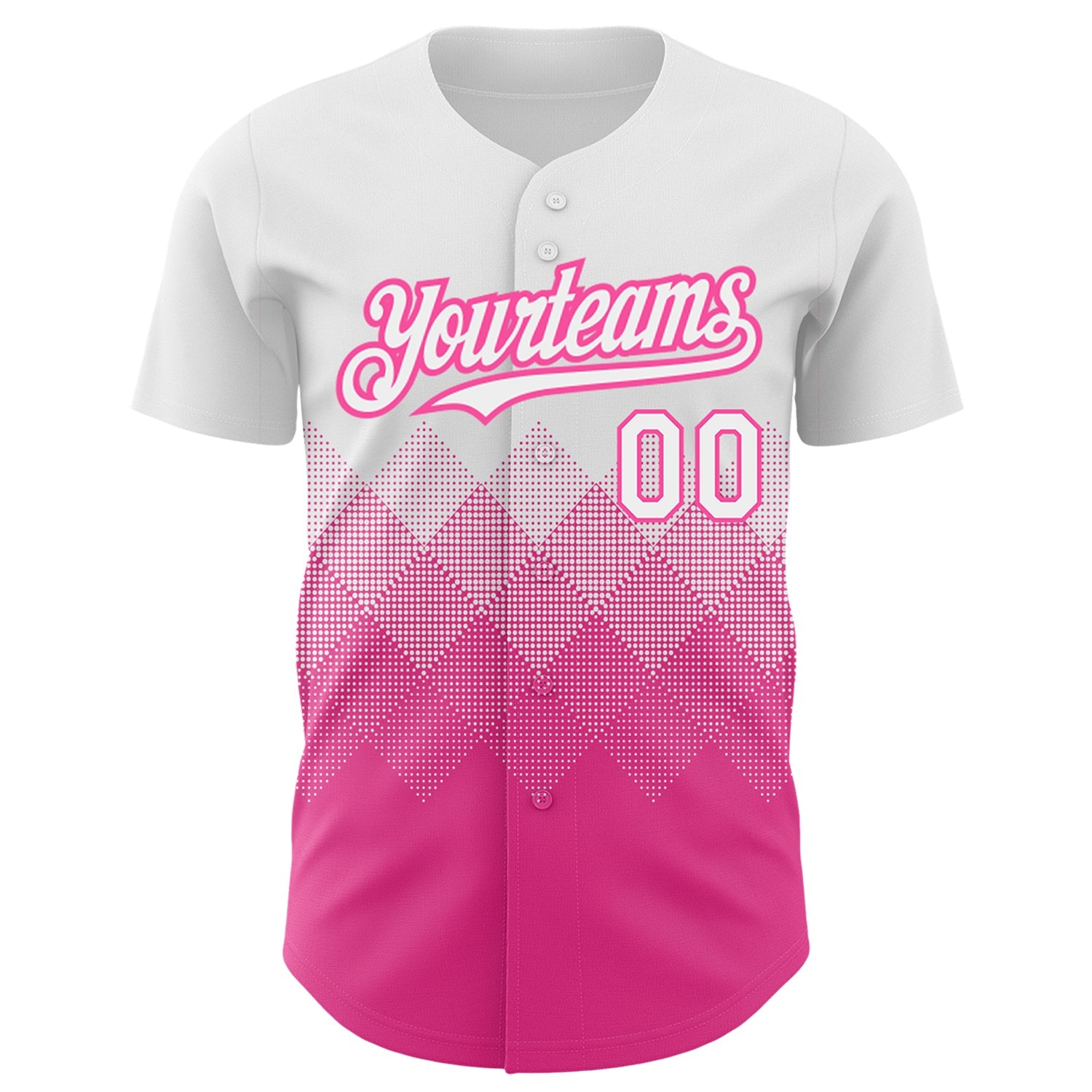 Custom White Pink 3D Pattern Design Gradient Square Shapes Authentic Baseball Jersey view 2