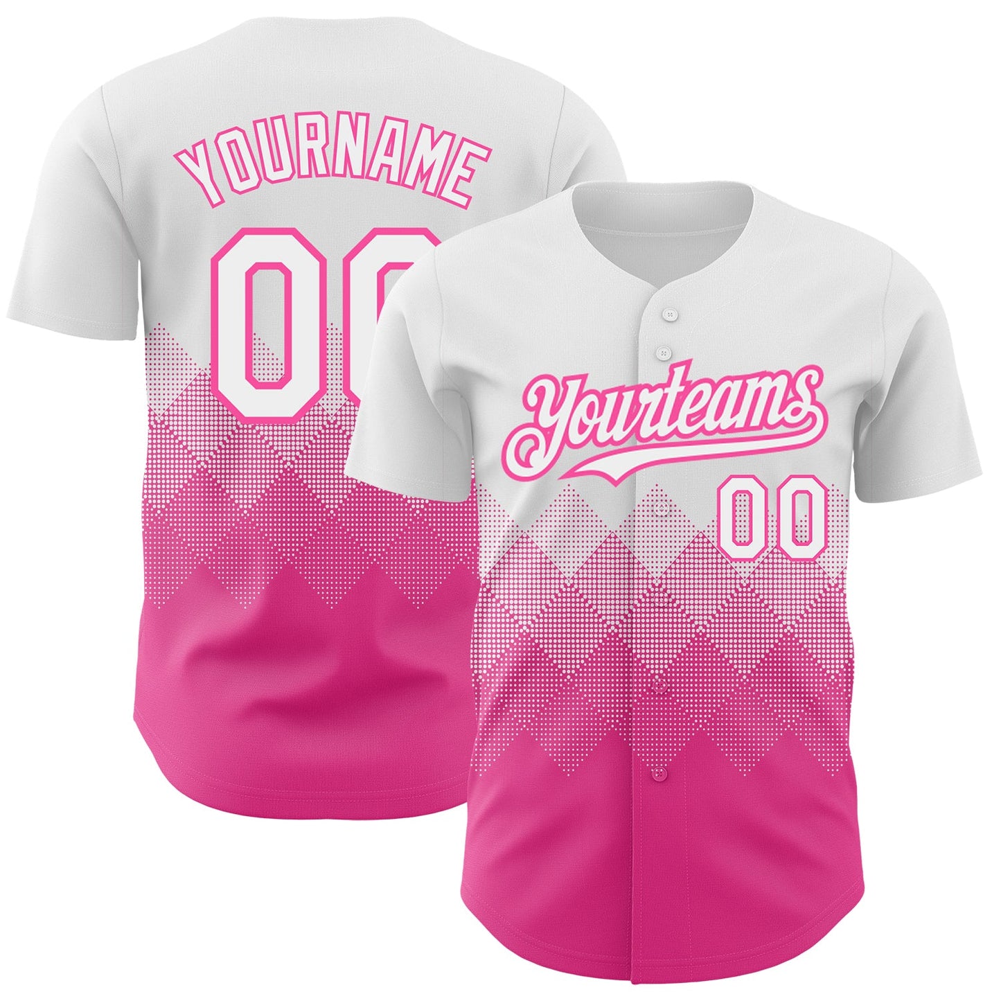 Custom White Pink 3D Pattern Design Gradient Square Shapes Authentic Baseball Jersey - Main View