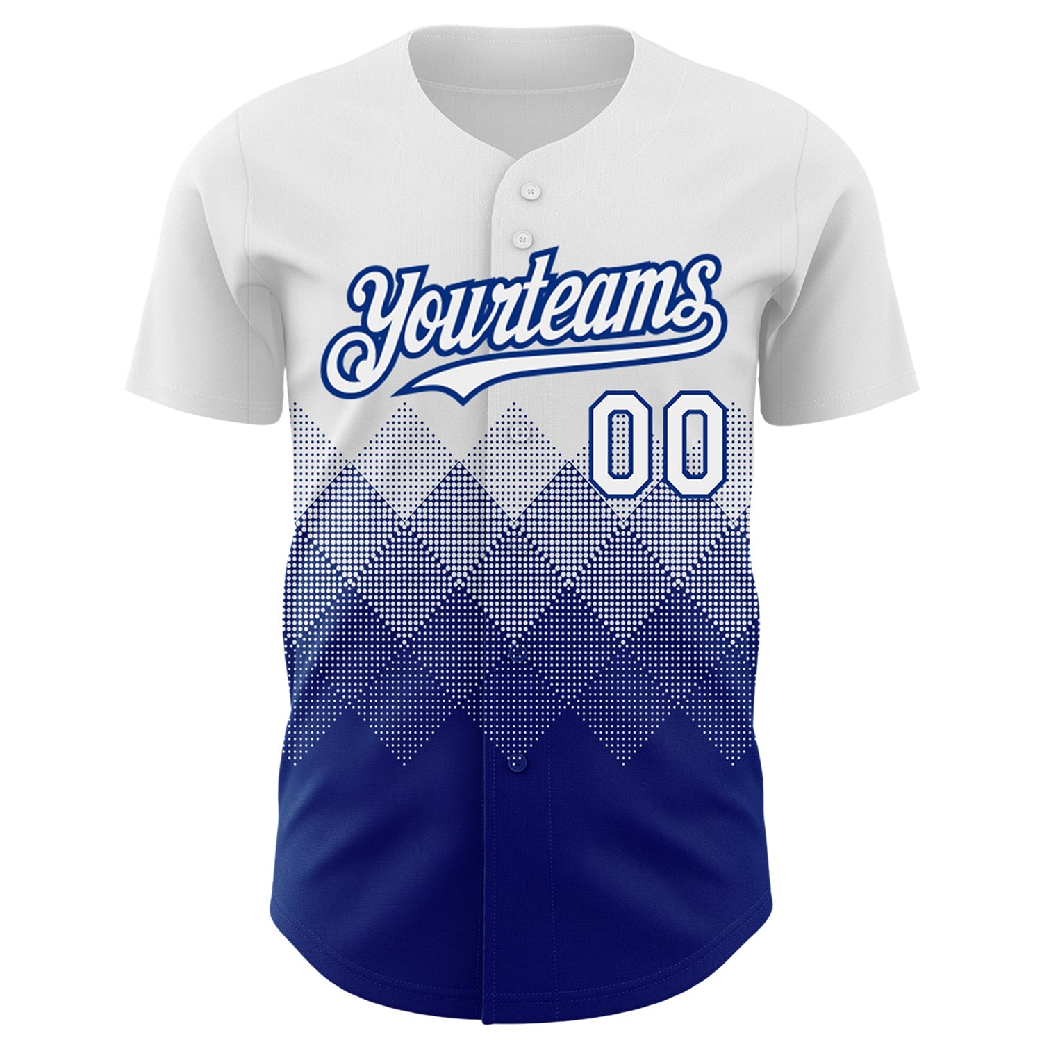 Custom White Royal 3D Pattern Design Gradient Square Shapes Authentic Baseball Jersey view 2