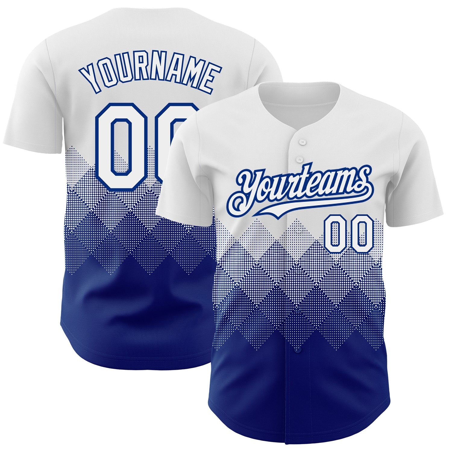 Custom White Royal 3D Pattern Design Gradient Square Shapes Authentic Baseball Jersey - Main View