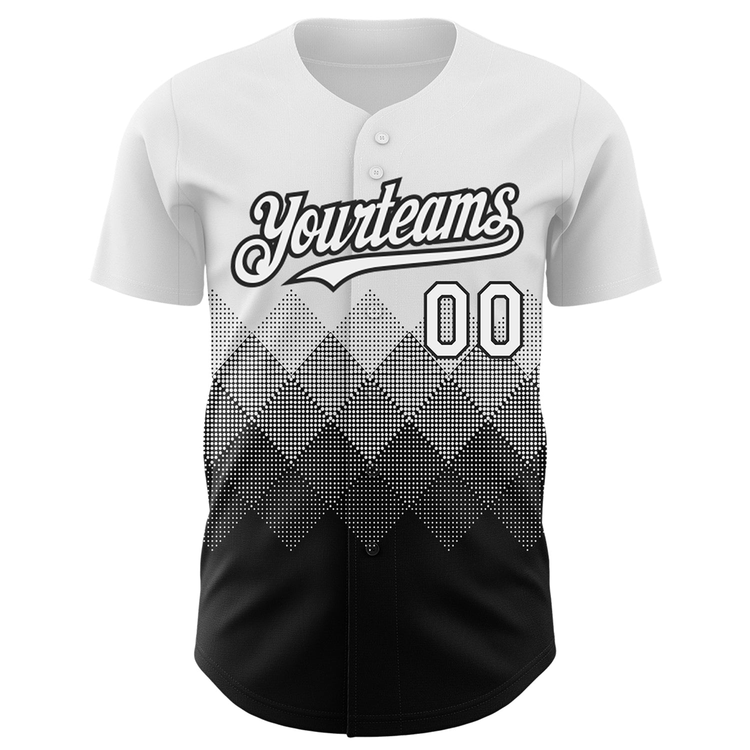 Custom White Black 3D Pattern Design Gradient Square Shapes Authentic Baseball Jersey view 2