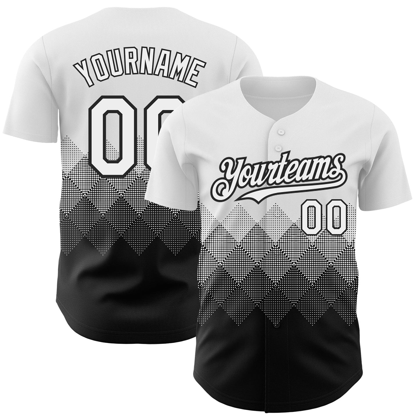 Custom White Black 3D Pattern Design Gradient Square Shapes Authentic Baseball Jersey - Main View