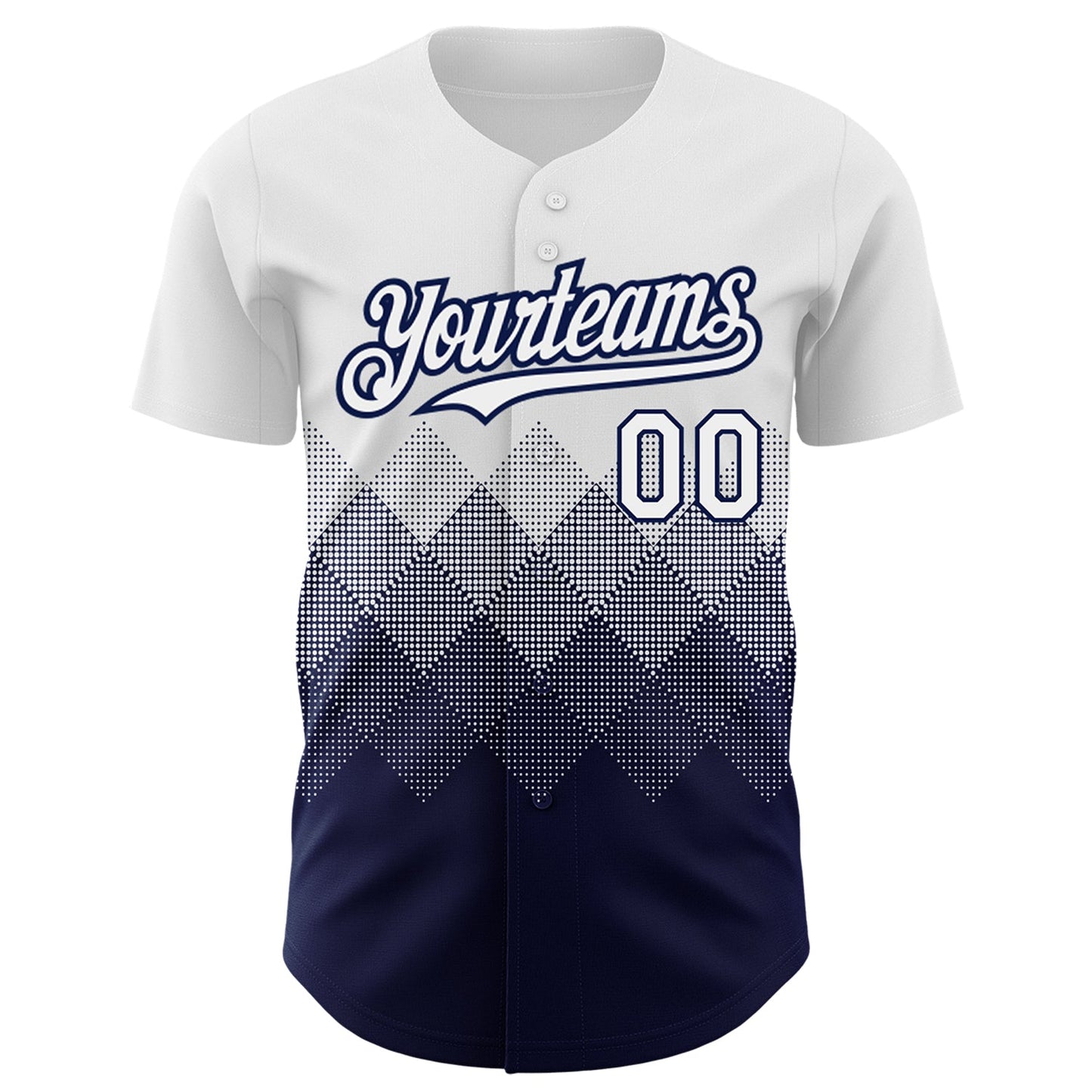 Custom White Navy 3D Pattern Design Gradient Square Shapes Authentic Baseball Jersey view 2