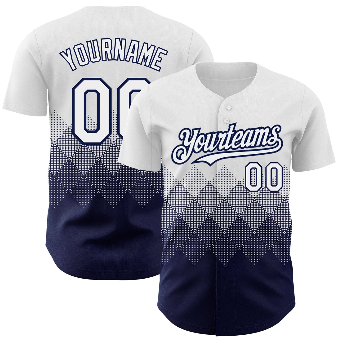 Custom White Navy 3D Pattern Design Gradient Square Shapes Authentic Baseball Jersey - Main View