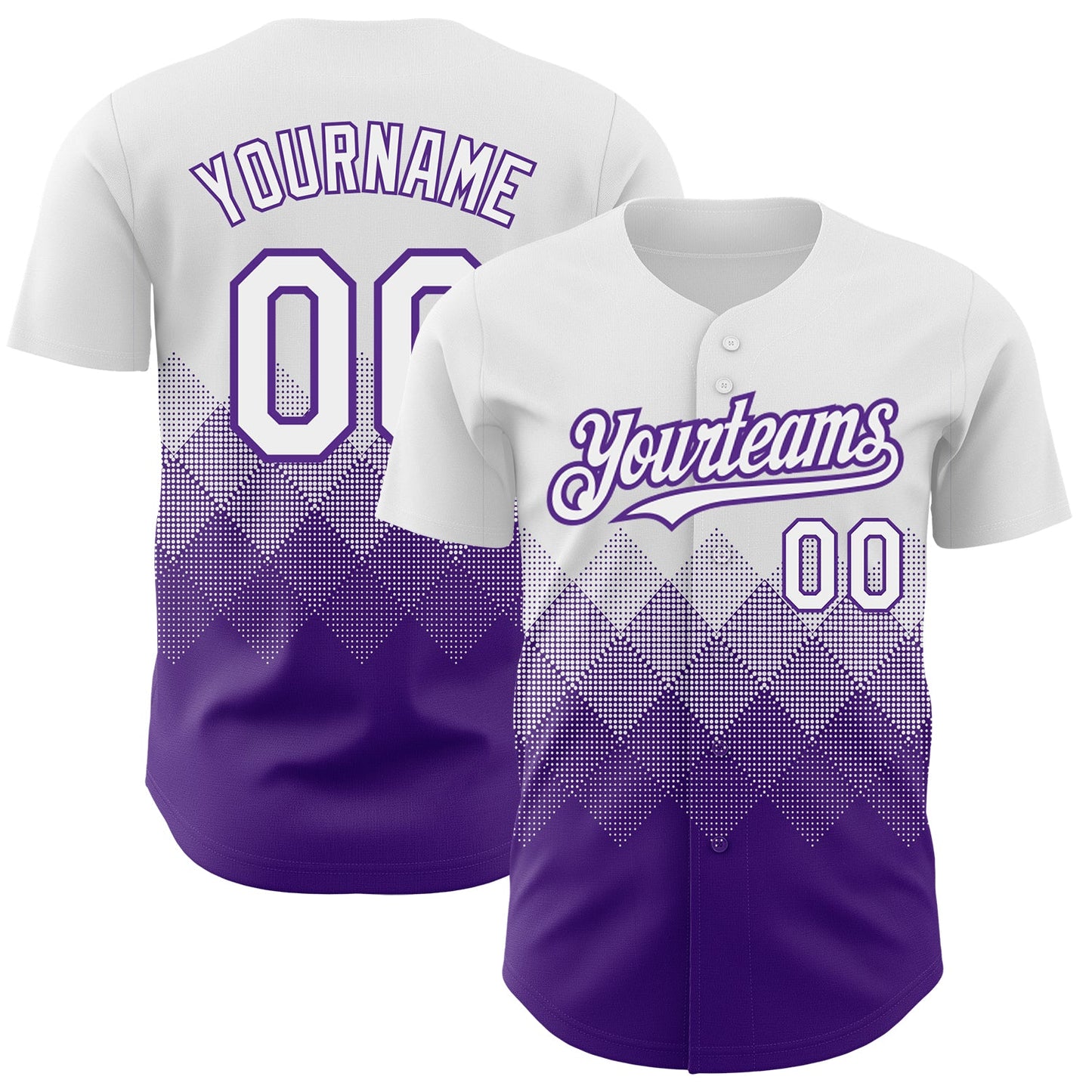 Custom White Purple 3D Pattern Design Gradient Square Shapes Authentic Baseball Jersey - Main View