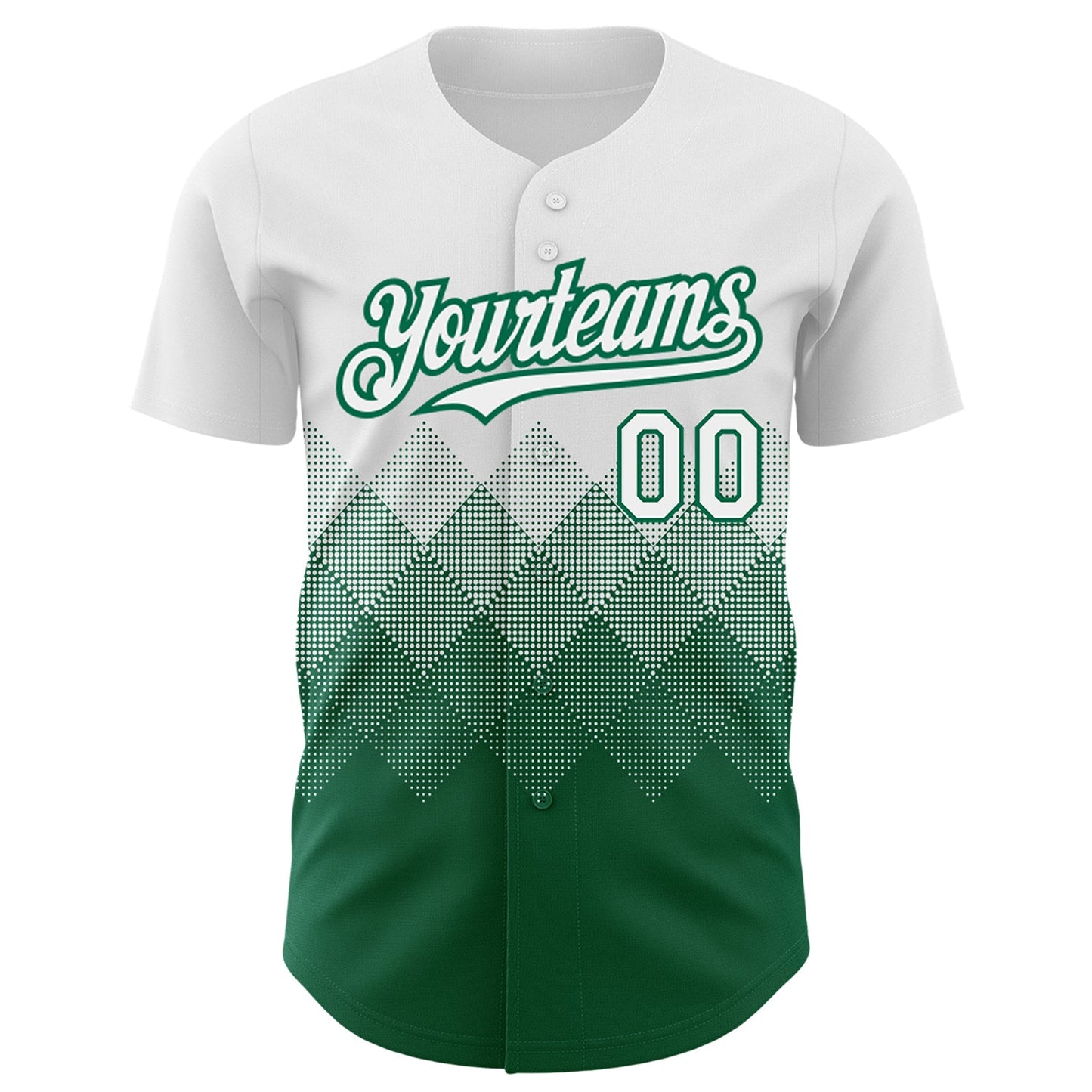 Custom White Kelly Green 3D Pattern Design Gradient Square Shapes Authentic Baseball Jersey view 2