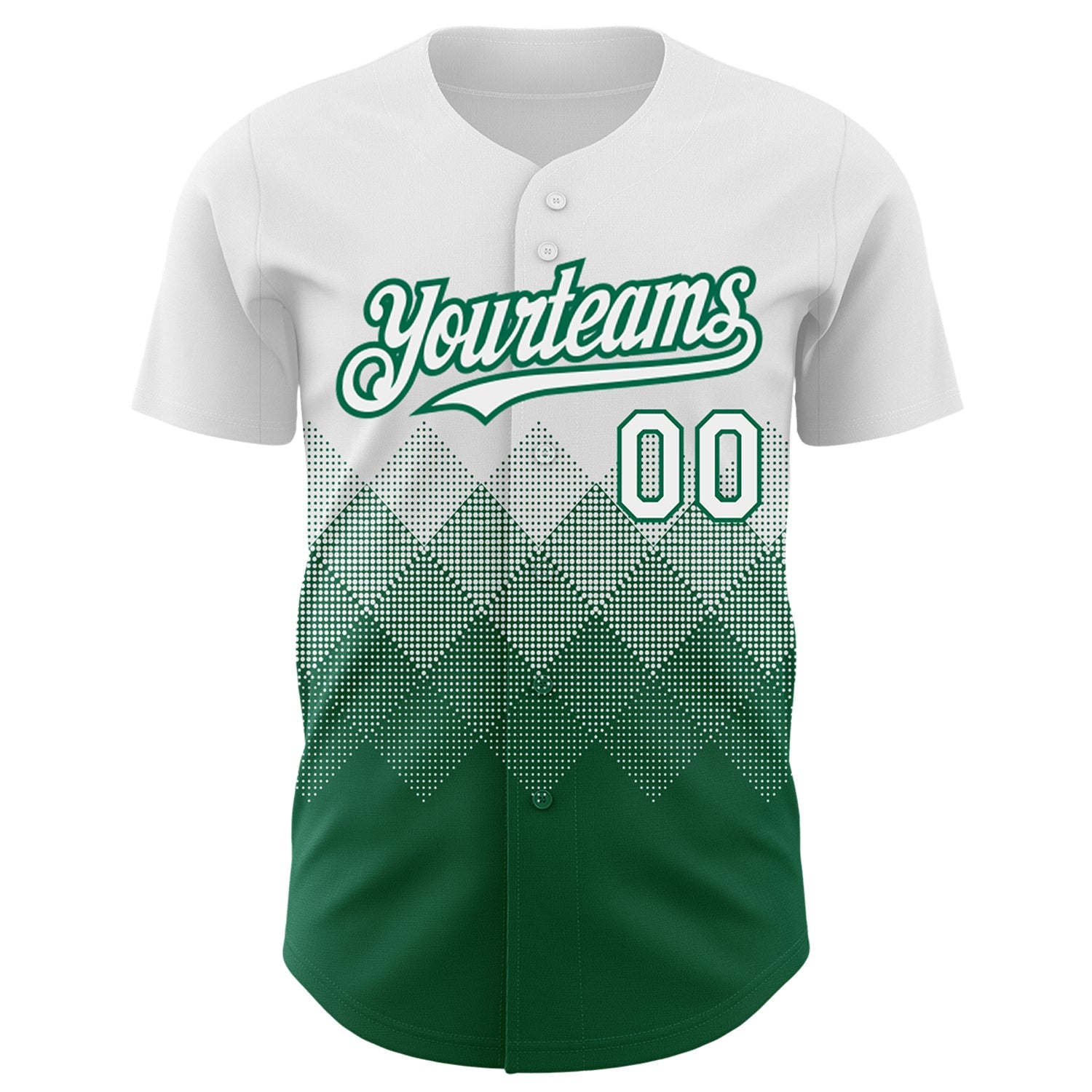 Custom White Kelly Green 3D Pattern Design Gradient Square Shapes Authentic Baseball Jersey view 2