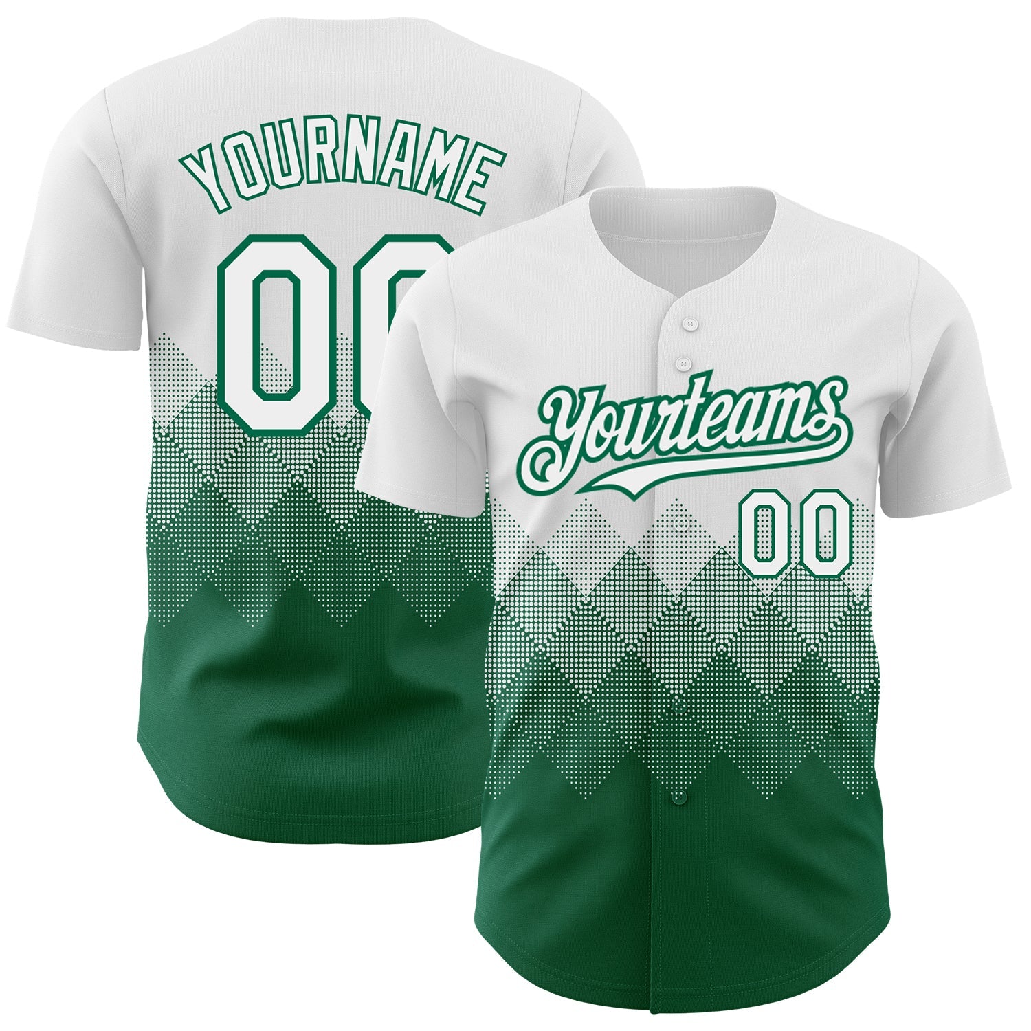 Custom White Kelly Green 3D Pattern Design Gradient Square Shapes Authentic Baseball Jersey - Main View