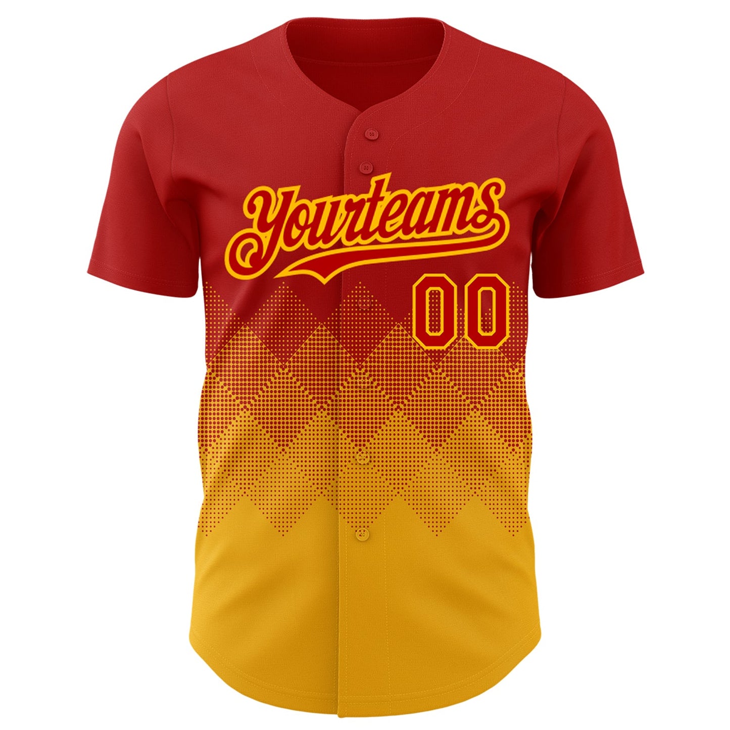Custom Red Gold 3D Pattern Design Gradient Square Shapes Authentic Baseball Jersey view 2
