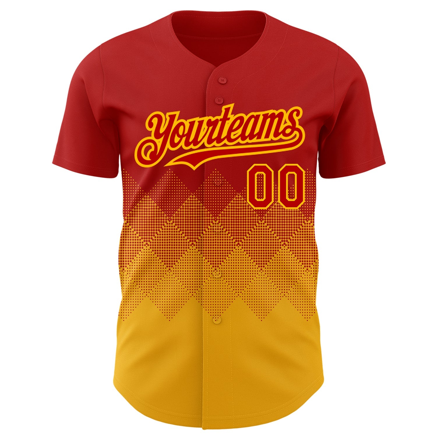 Custom Red Gold 3D Pattern Design Gradient Square Shapes Authentic Baseball Jersey view 2