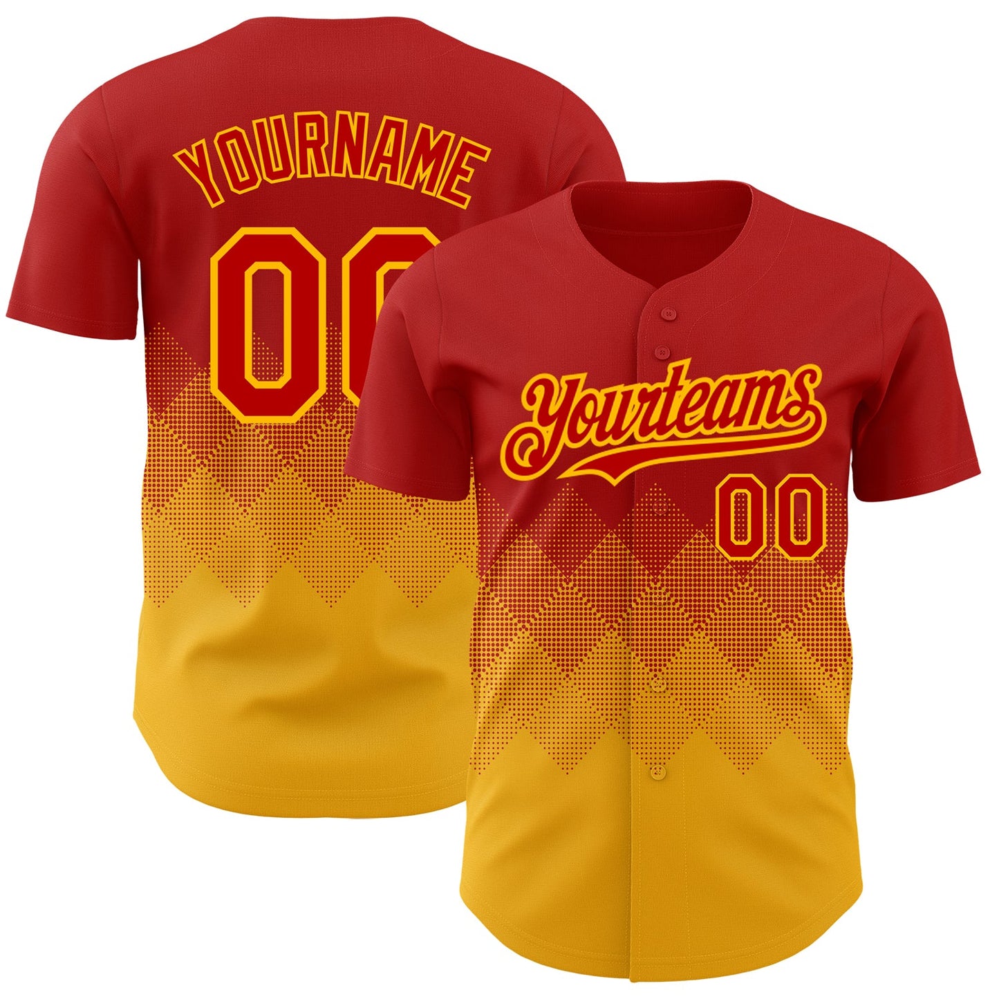 Custom Red Gold 3D Pattern Design Gradient Square Shapes Authentic Baseball Jersey - Main View