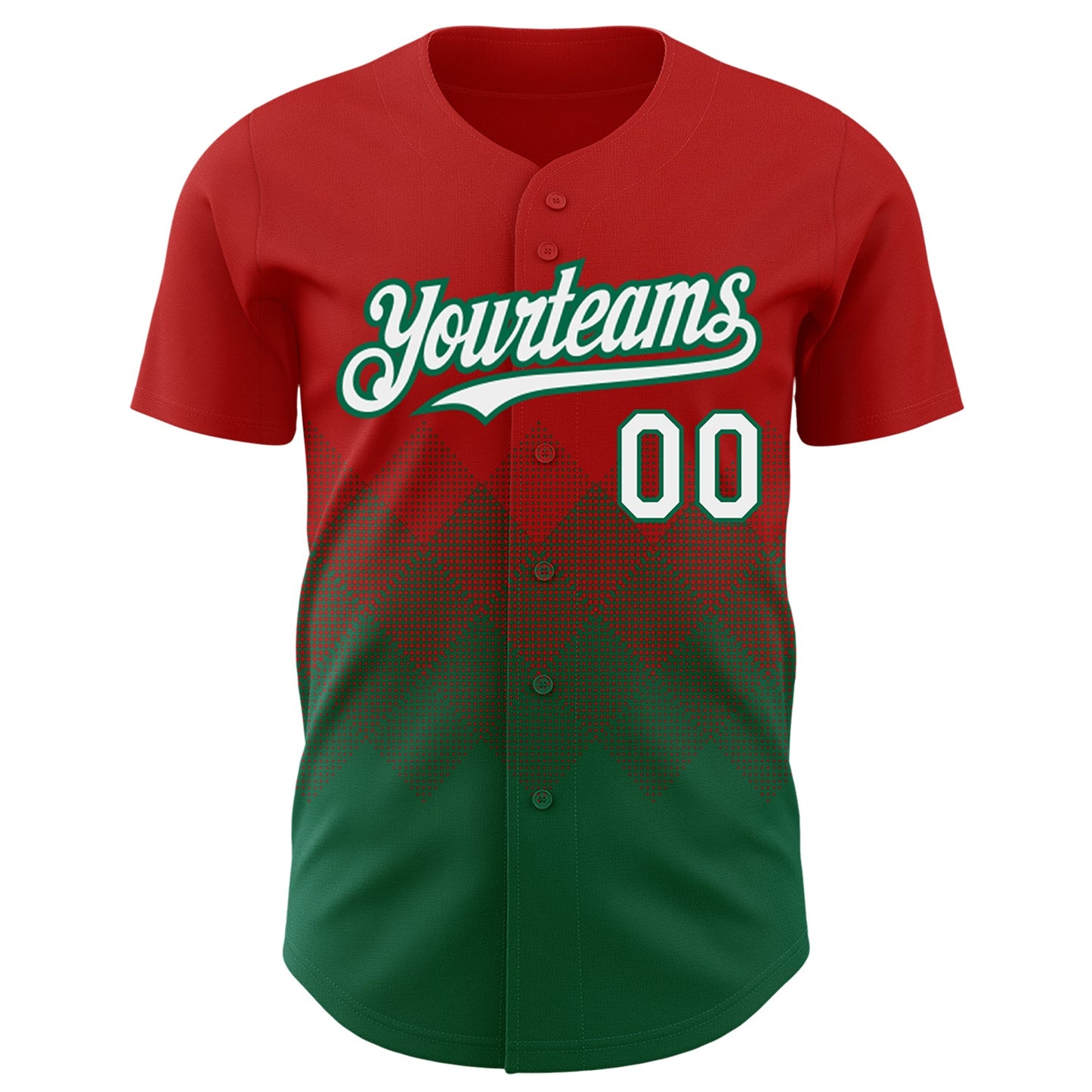 Custom Red White-Kelly Green 3D Pattern Design Gradient Square Shapes Authentic Baseball Jersey view 2