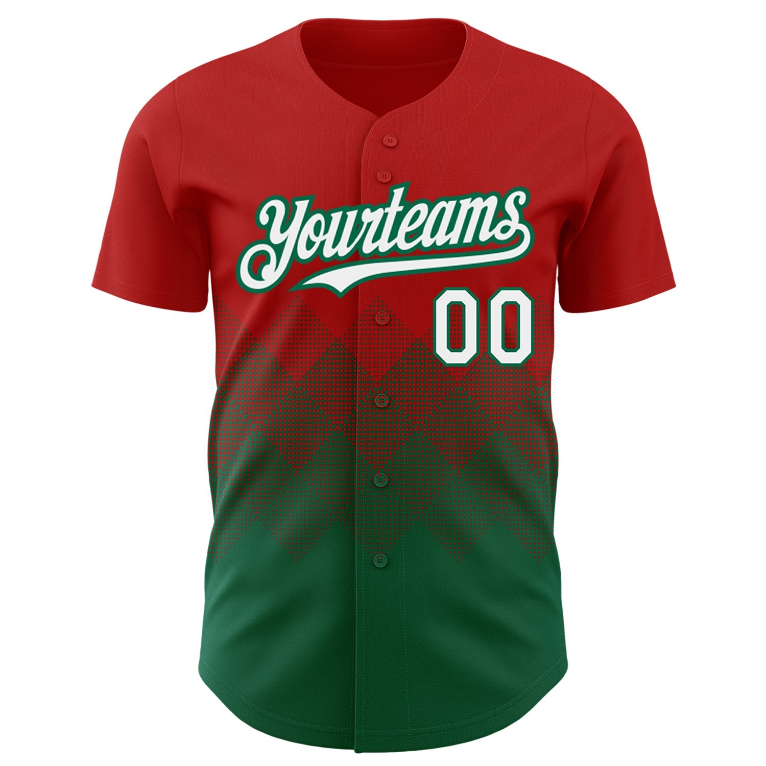 Custom Red White-Kelly Green 3D Pattern Design Gradient Square Shapes Authentic Baseball Jersey view 2