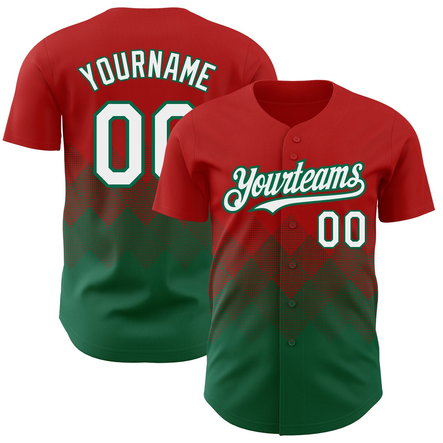 Custom Red White-Kelly Green 3D Pattern Design Gradient Square Shapes Authentic Baseball Jersey - Main View