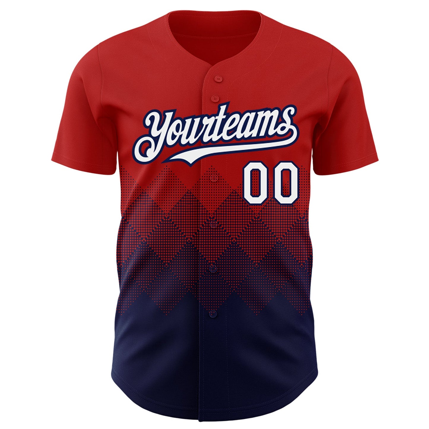 Custom Red White-Navy 3D Pattern Design Gradient Square Shapes Authentic Baseball Jersey view 2