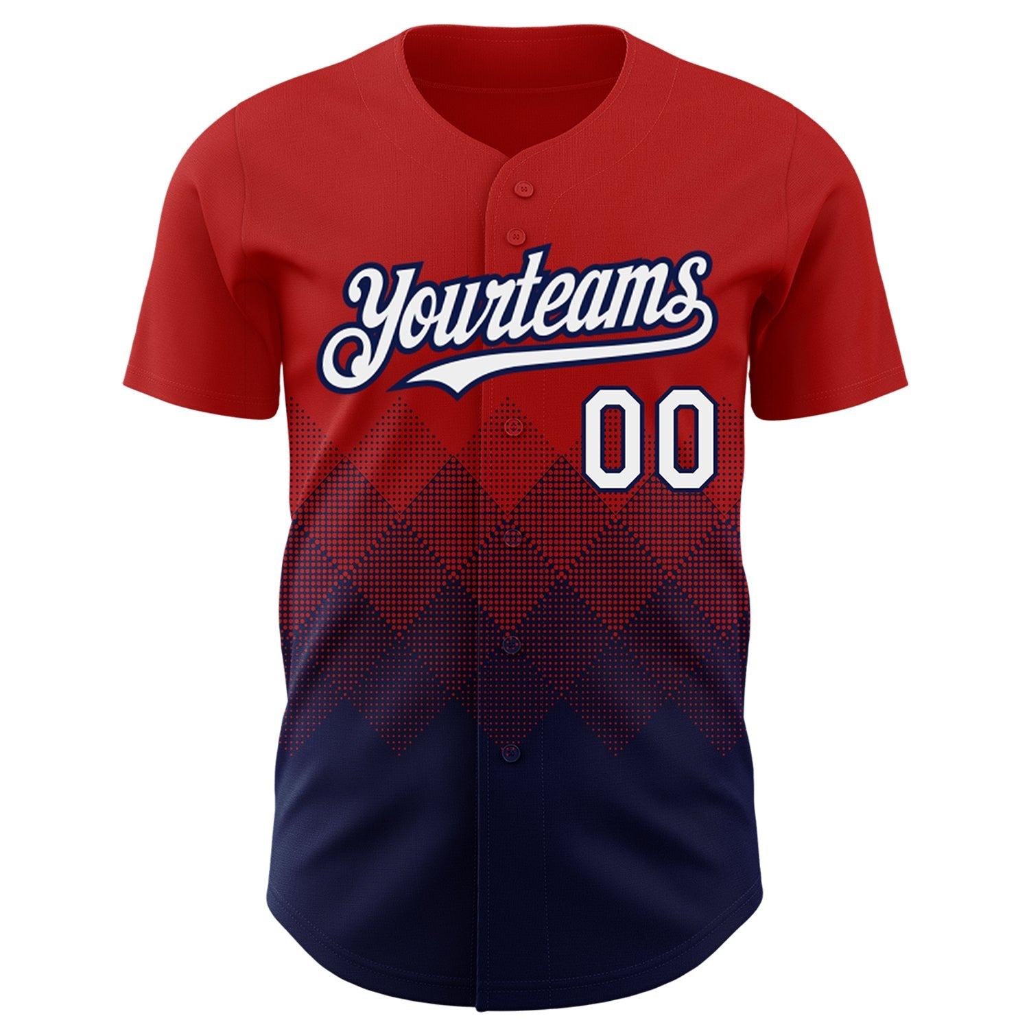 Custom Red White-Navy 3D Pattern Design Gradient Square Shapes Authentic Baseball Jersey view 2