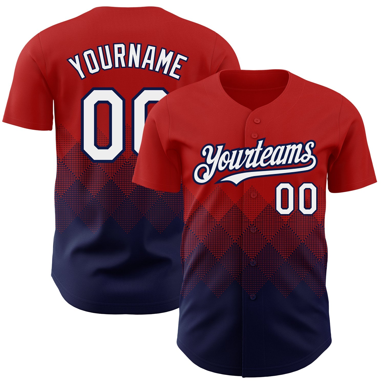 Custom Red White-Navy 3D Pattern Design Gradient Square Shapes Authentic Baseball Jersey - Main View