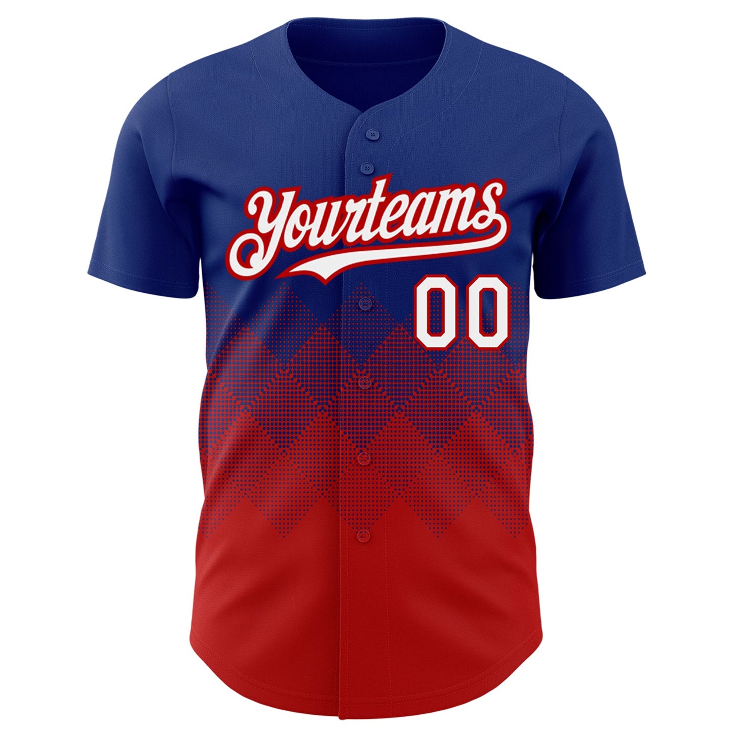 Custom Royal White-Red 3D Pattern Design Gradient Square Shapes Authentic Baseball Jersey view 2