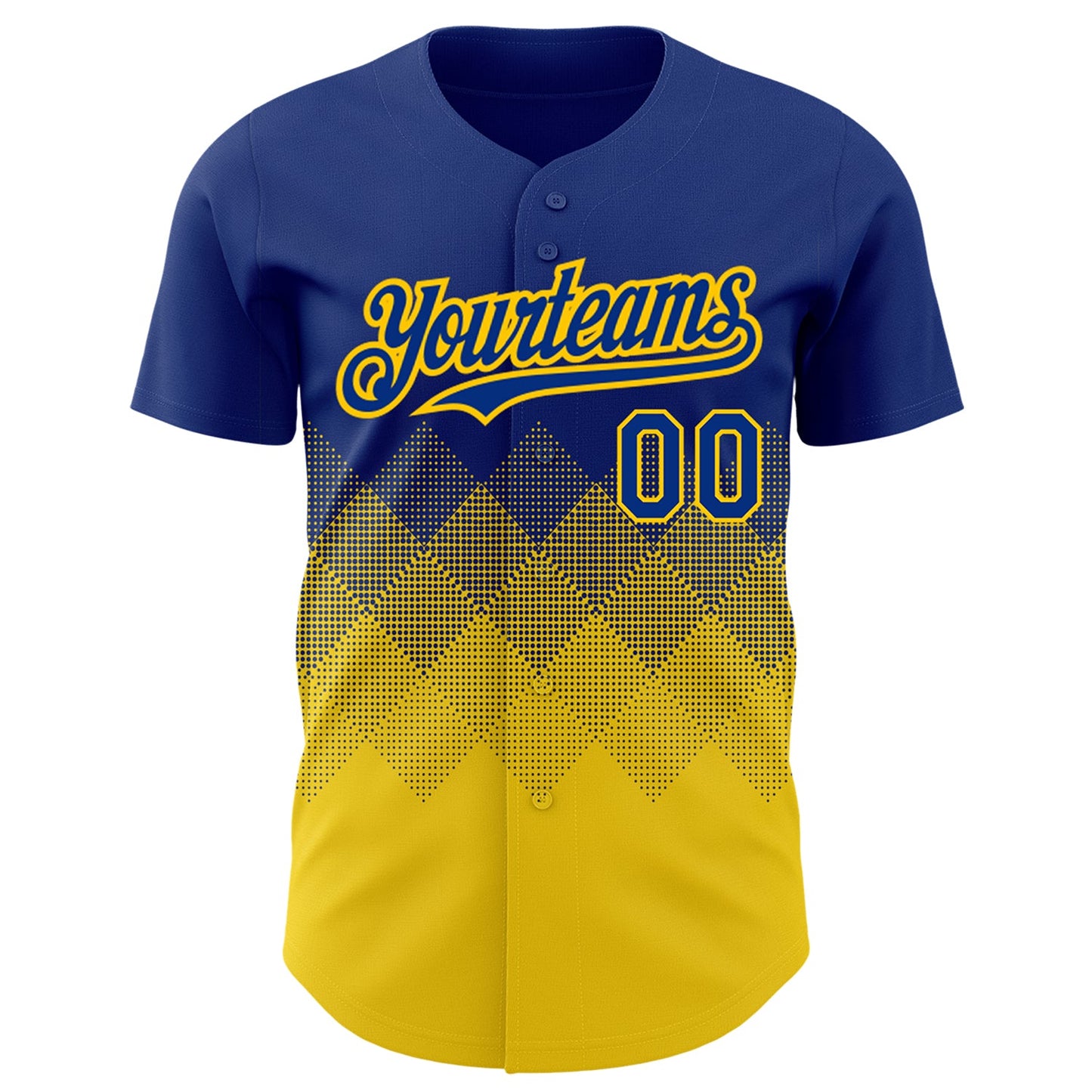 Custom Royal Yellow 3D Pattern Design Gradient Square Shapes Authentic Baseball Jersey view 2