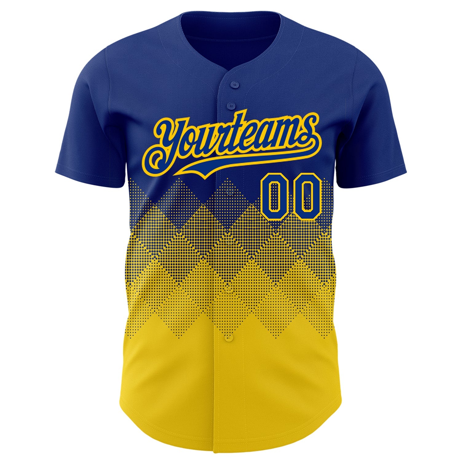 Custom Royal Yellow 3D Pattern Design Gradient Square Shapes Authentic Baseball Jersey view 2