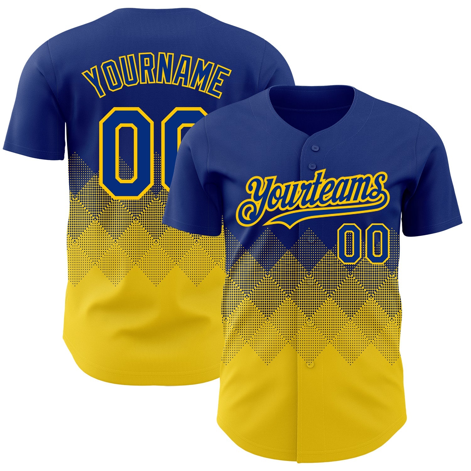 Custom Royal Yellow 3D Pattern Design Gradient Square Shapes Authentic Baseball Jersey - Main View