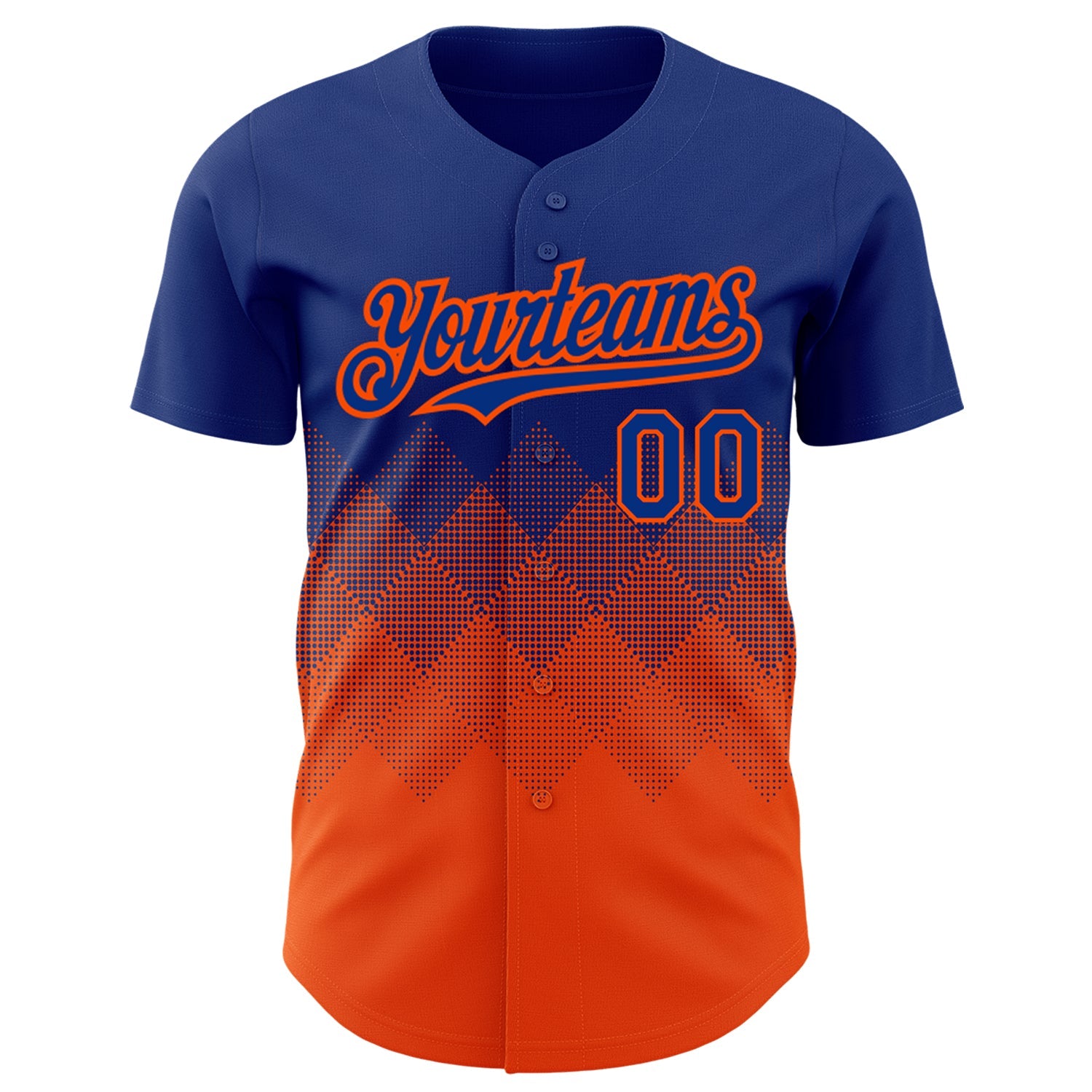 Custom Royal Orange 3D Pattern Design Gradient Square Shapes Authentic Baseball Jersey view 2