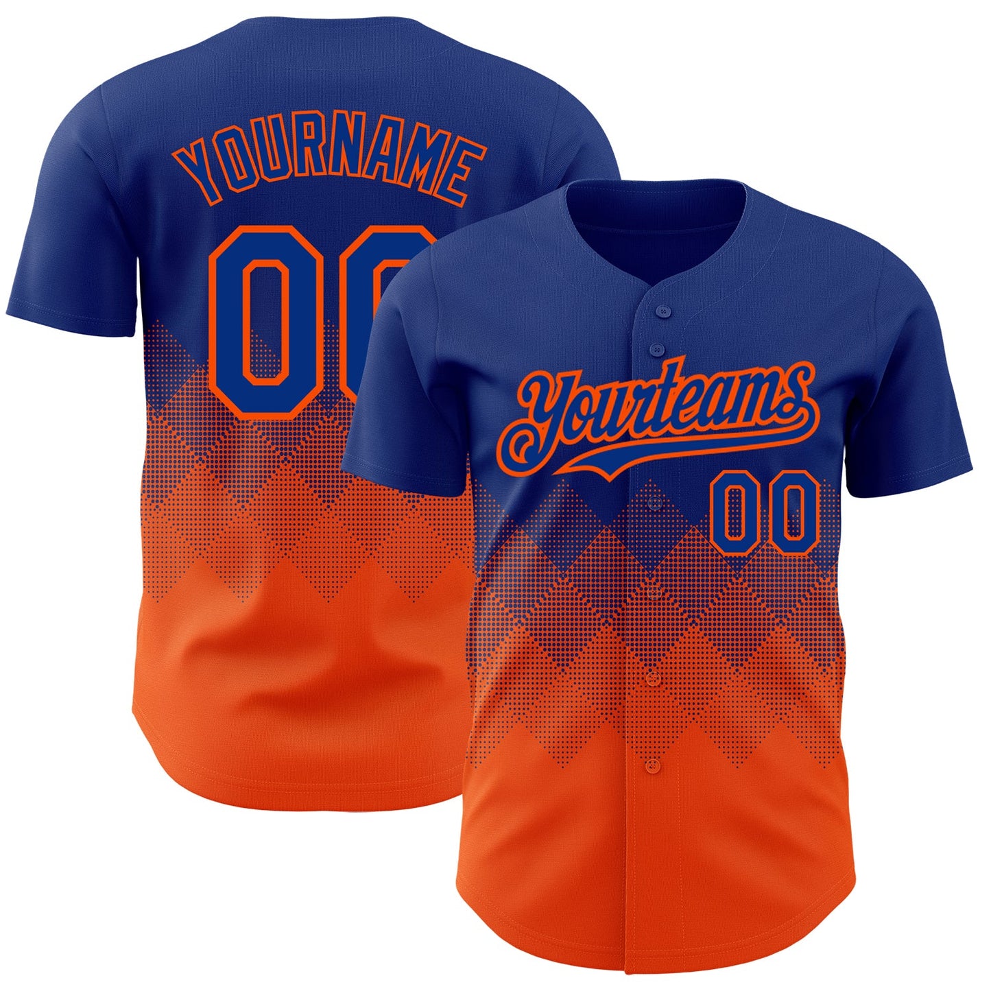 Custom Royal Orange 3D Pattern Design Gradient Square Shapes Authentic Baseball Jersey - Main View