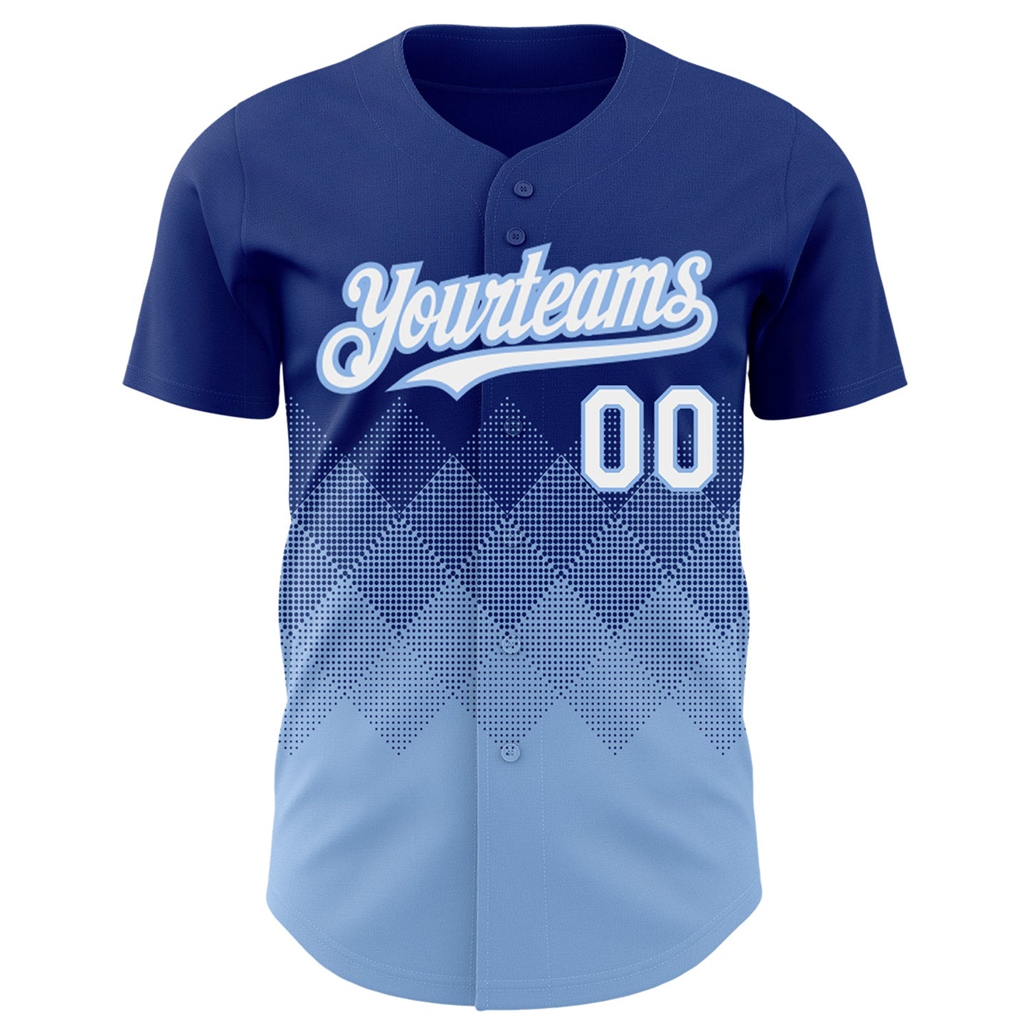 Custom Royal White-Light Blue 3D Pattern Design Gradient Square Shapes Authentic Baseball Jersey view 2