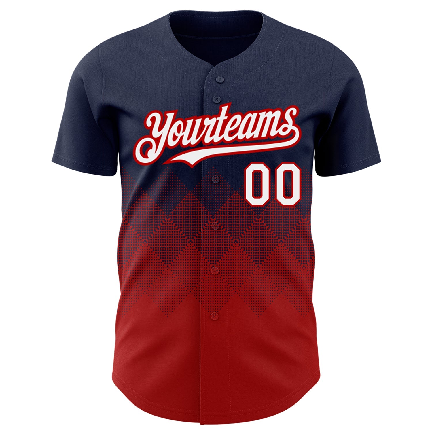 Custom Navy White-Red 3D Pattern Design Gradient Square Shapes Authentic Baseball Jersey view 2