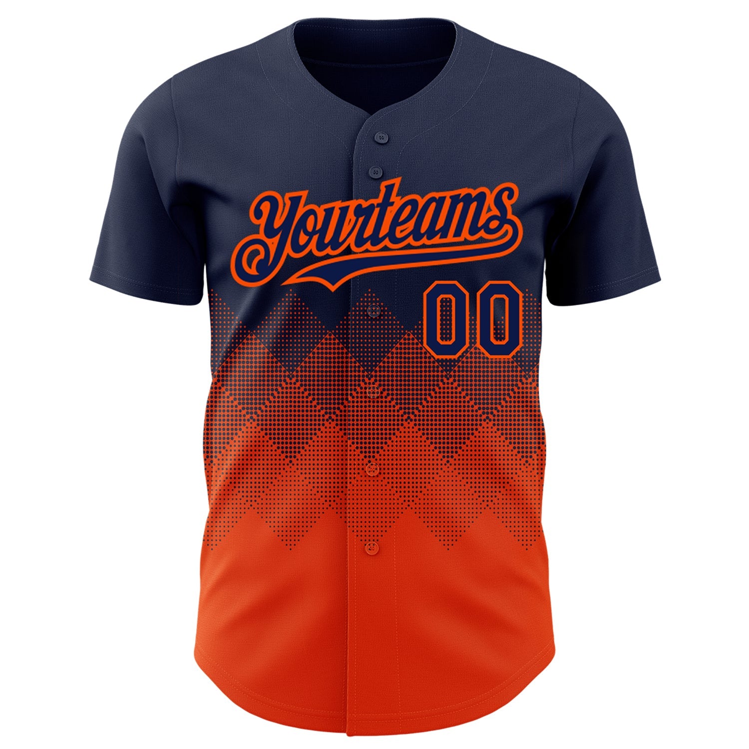 Custom Navy Orange 3D Pattern Design Gradient Square Shapes Authentic Baseball Jersey view 2