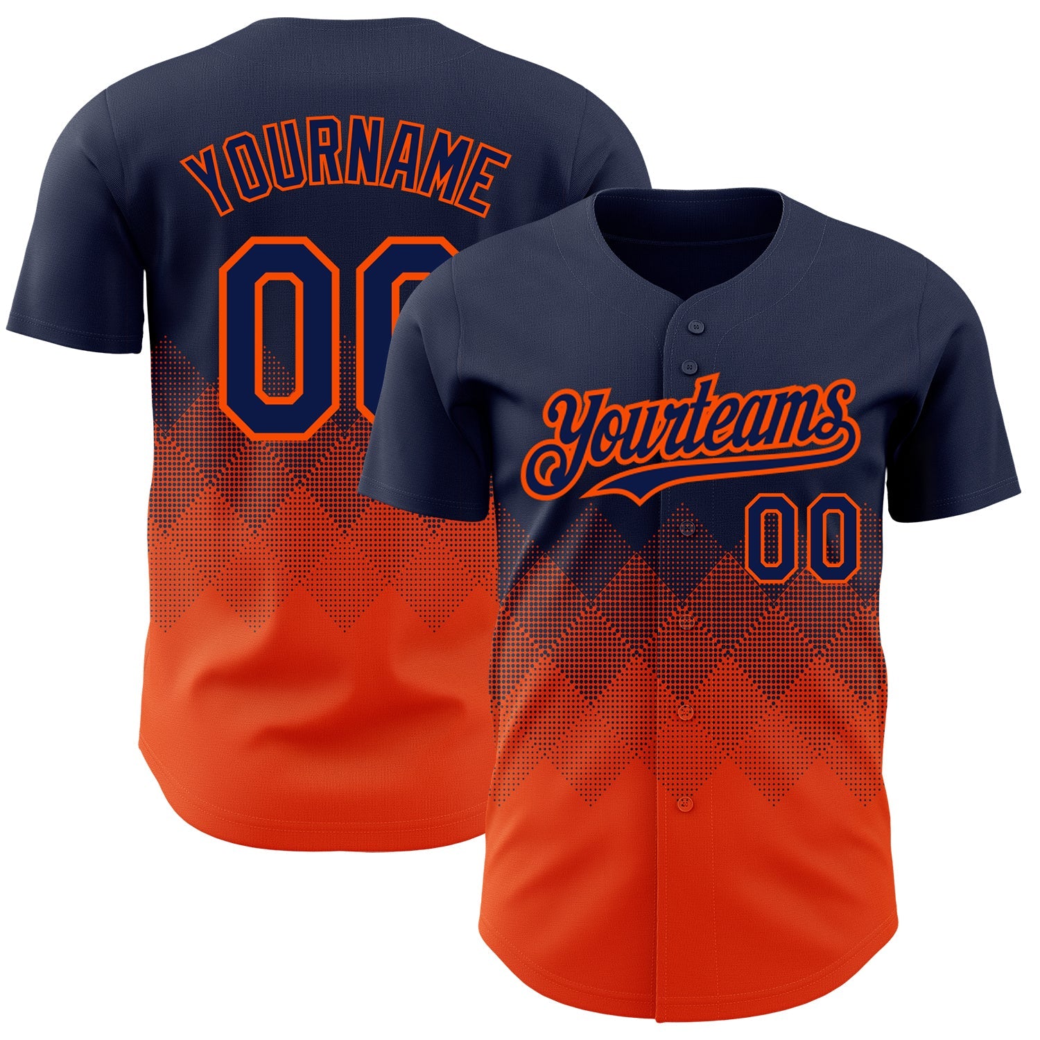 Custom Navy Orange 3D Pattern Design Gradient Square Shapes Authentic Baseball Jersey - Main View