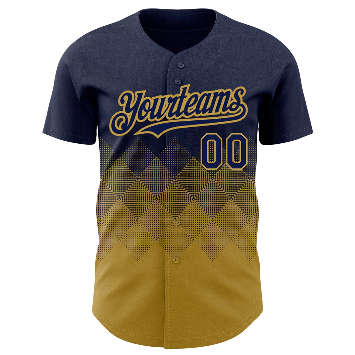 Custom Navy Old Gold 3D Pattern Design Gradient Square Shapes Authentic Baseball Jersey view 2