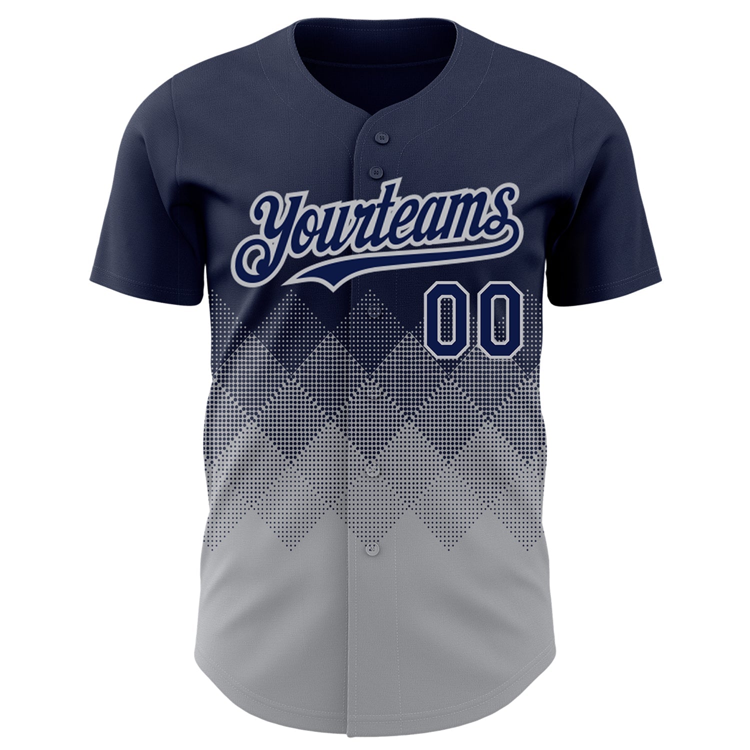Custom Navy Gray 3D Pattern Design Gradient Square Shapes Authentic Baseball Jersey view 2
