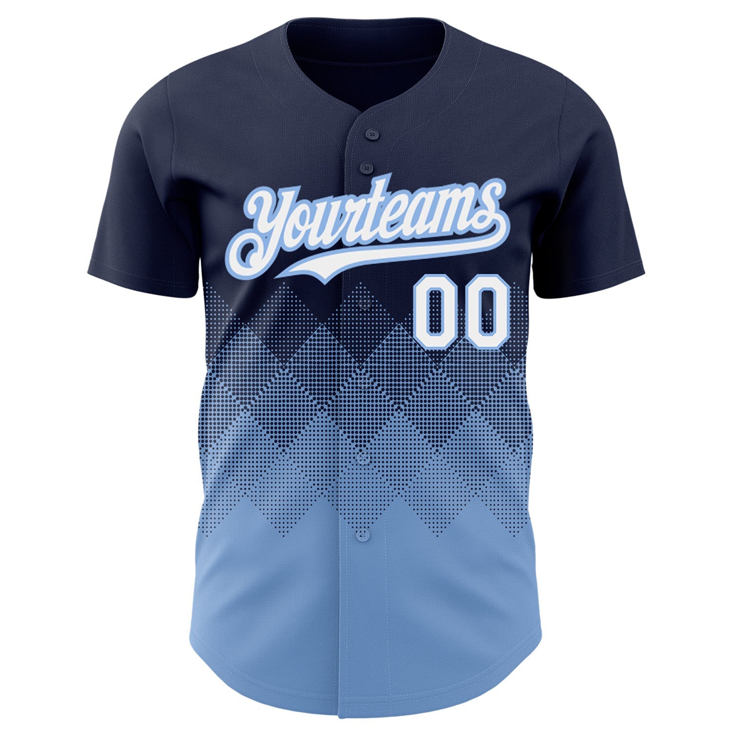 Custom Navy White-Light Blue 3D Pattern Design Gradient Square Shapes Authentic Baseball Jersey view 2