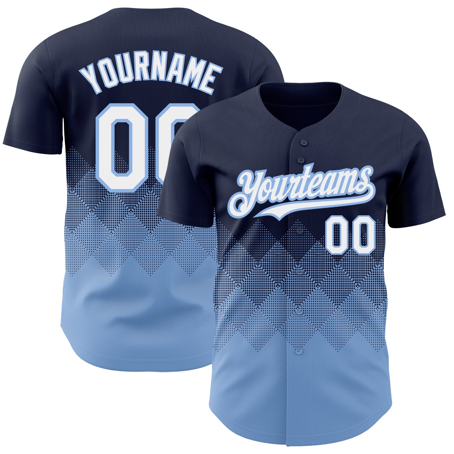 Custom Navy White-Light Blue 3D Pattern Design Gradient Square Shapes Authentic Baseball Jersey - Main View