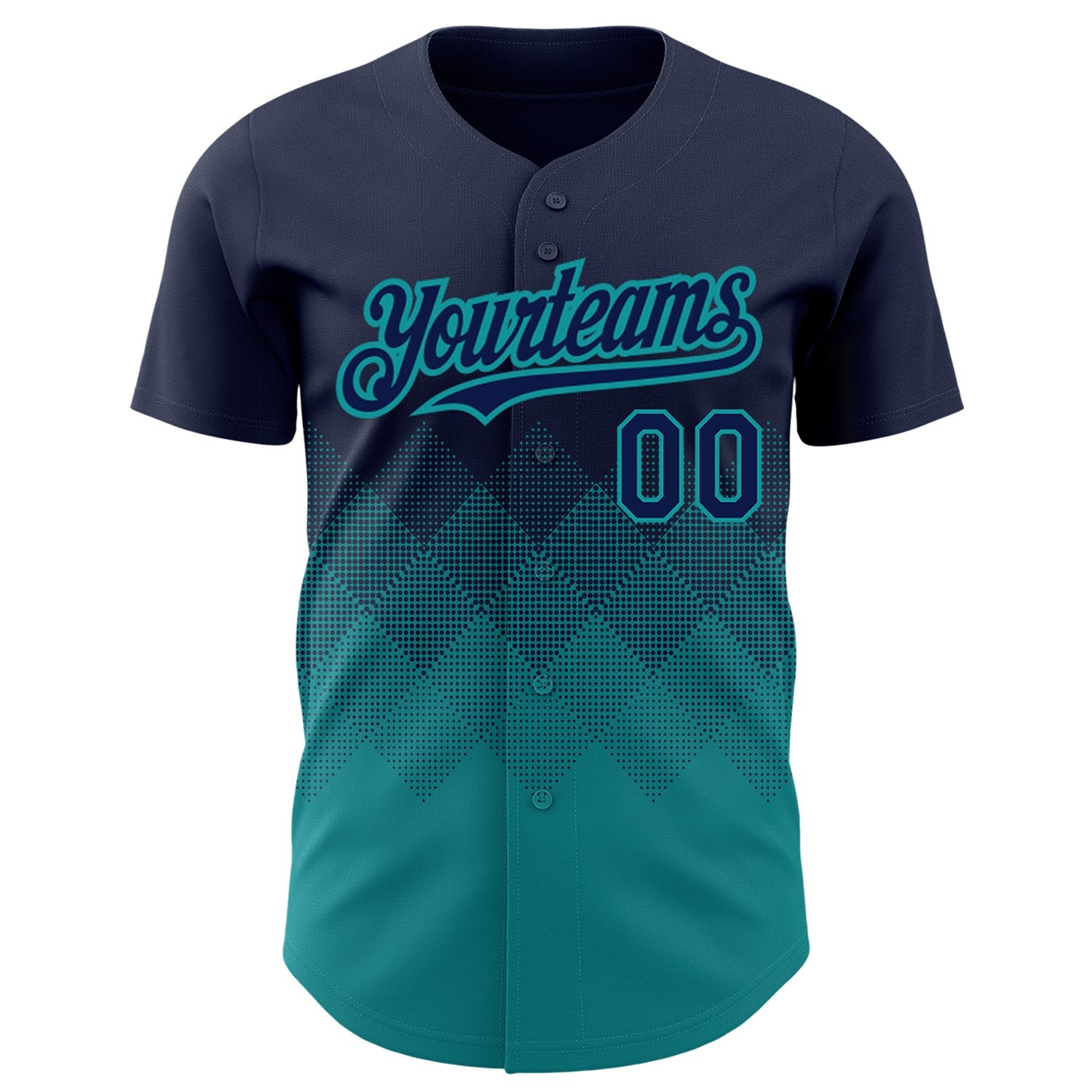 Custom Navy Teal 3D Pattern Design Gradient Square Shapes Authentic Baseball Jersey view 2
